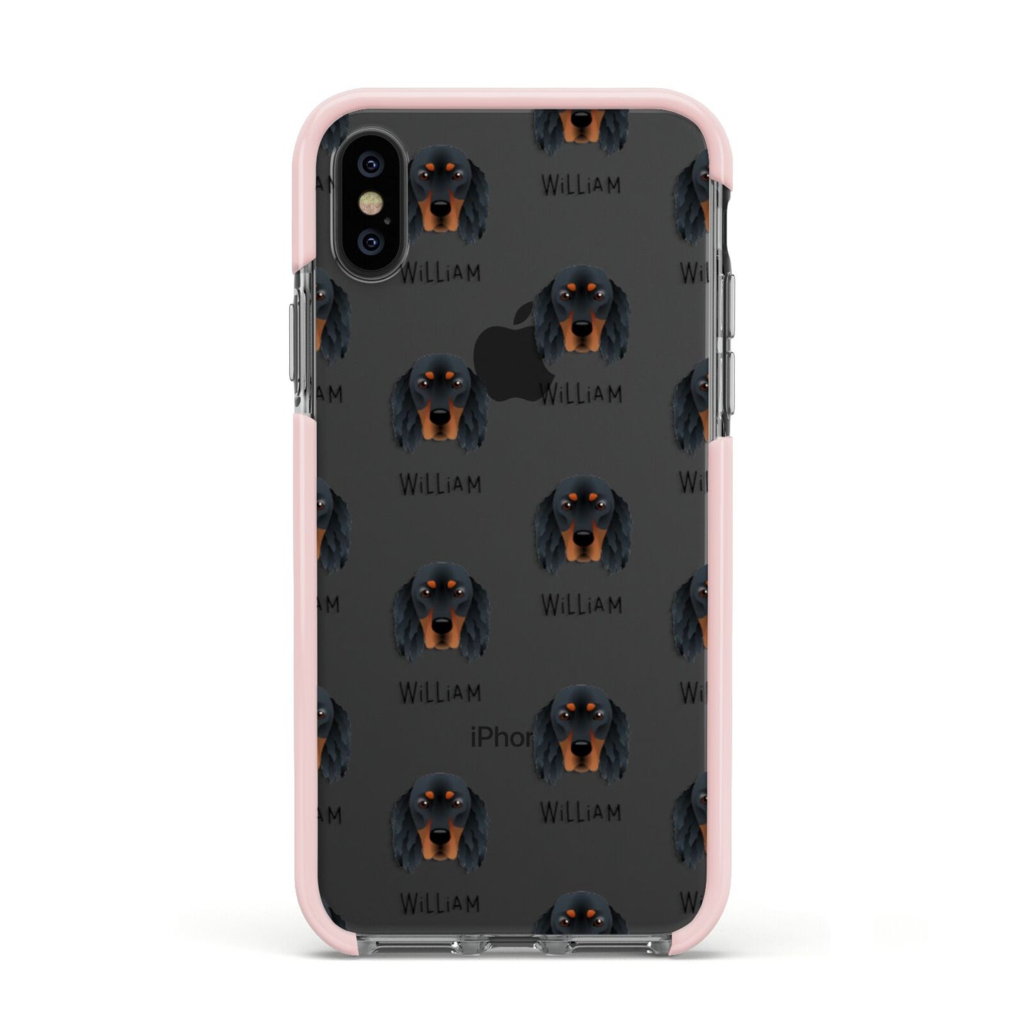 Gordon Setter Icon with Name Apple iPhone Xs Impact Case Pink Edge on Black Phone
