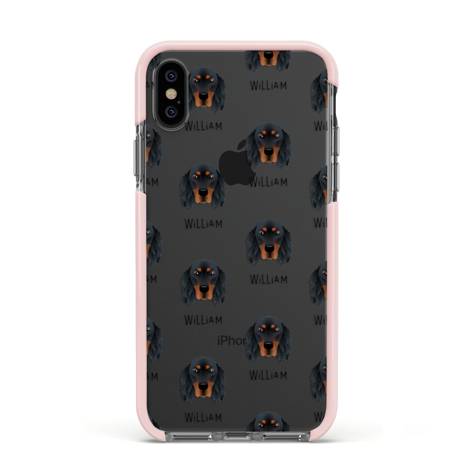 Gordon Setter Icon with Name Apple iPhone Xs Impact Case Pink Edge on Black Phone