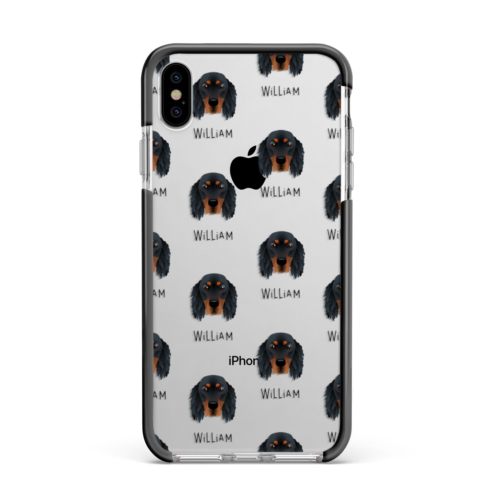 Gordon Setter Icon with Name Apple iPhone Xs Max Impact Case Black Edge on Silver Phone