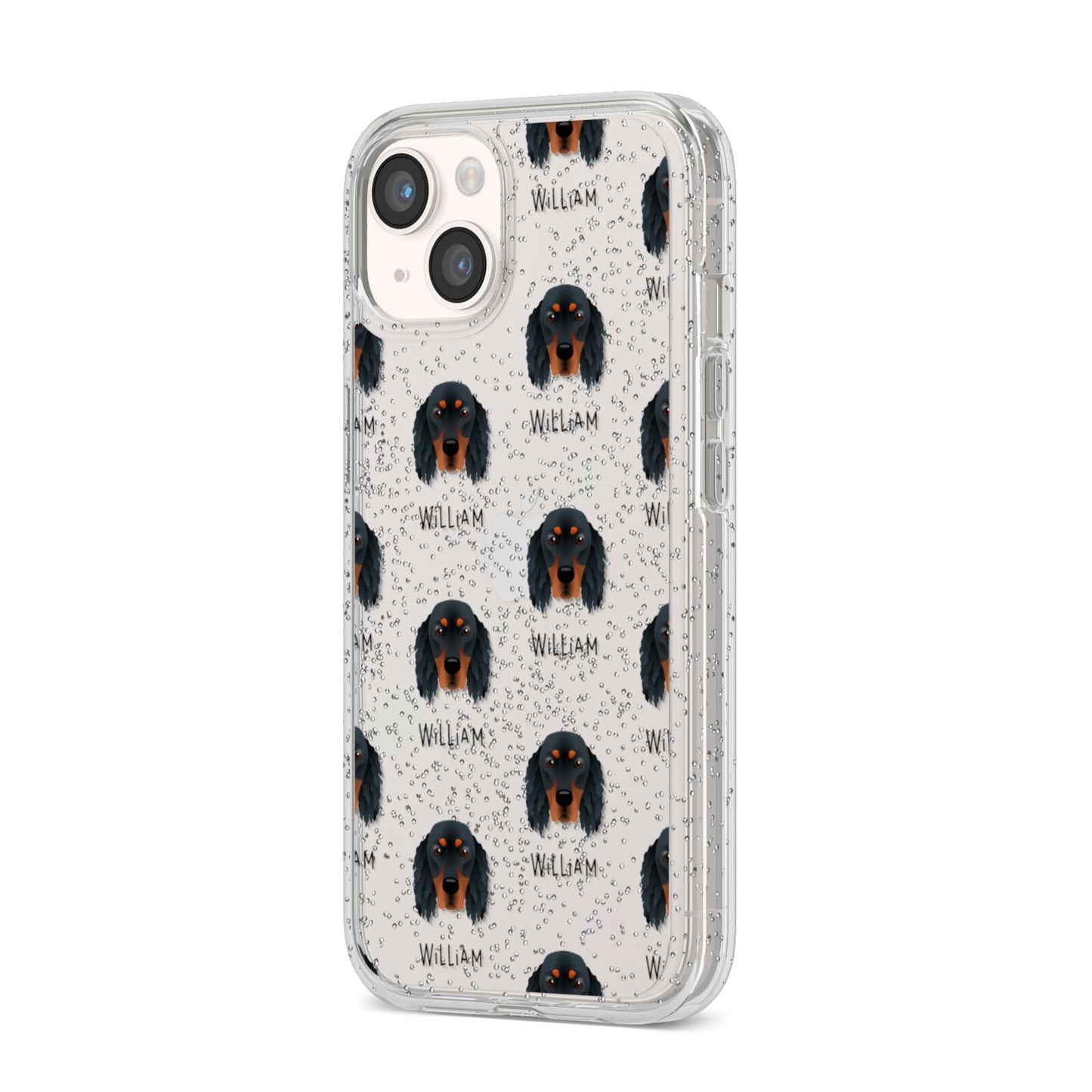 Gordon Setter Icon with Name iPhone 14 Glitter Tough Case Starlight Angled Image
