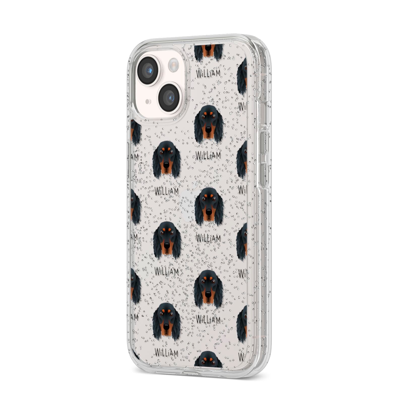 Gordon Setter Icon with Name iPhone 14 Glitter Tough Case Starlight Angled Image