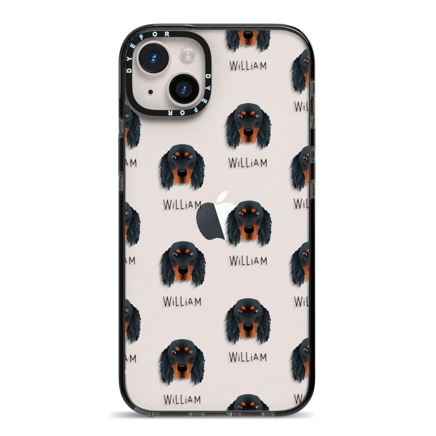 Gordon Setter Icon with Name iPhone 14 Plus Black Impact Case on Silver phone