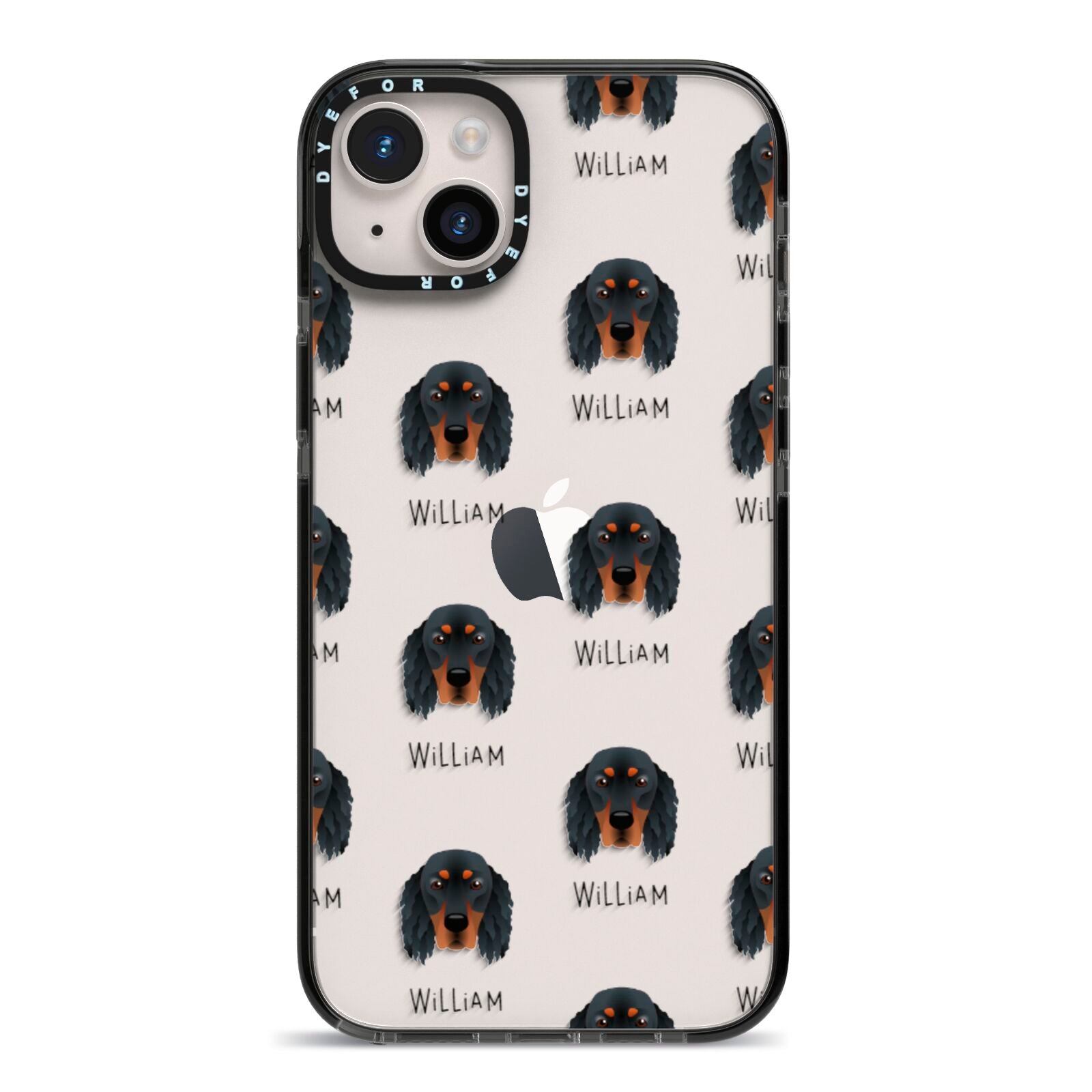 Gordon Setter Icon with Name iPhone 14 Plus Black Impact Case on Silver phone