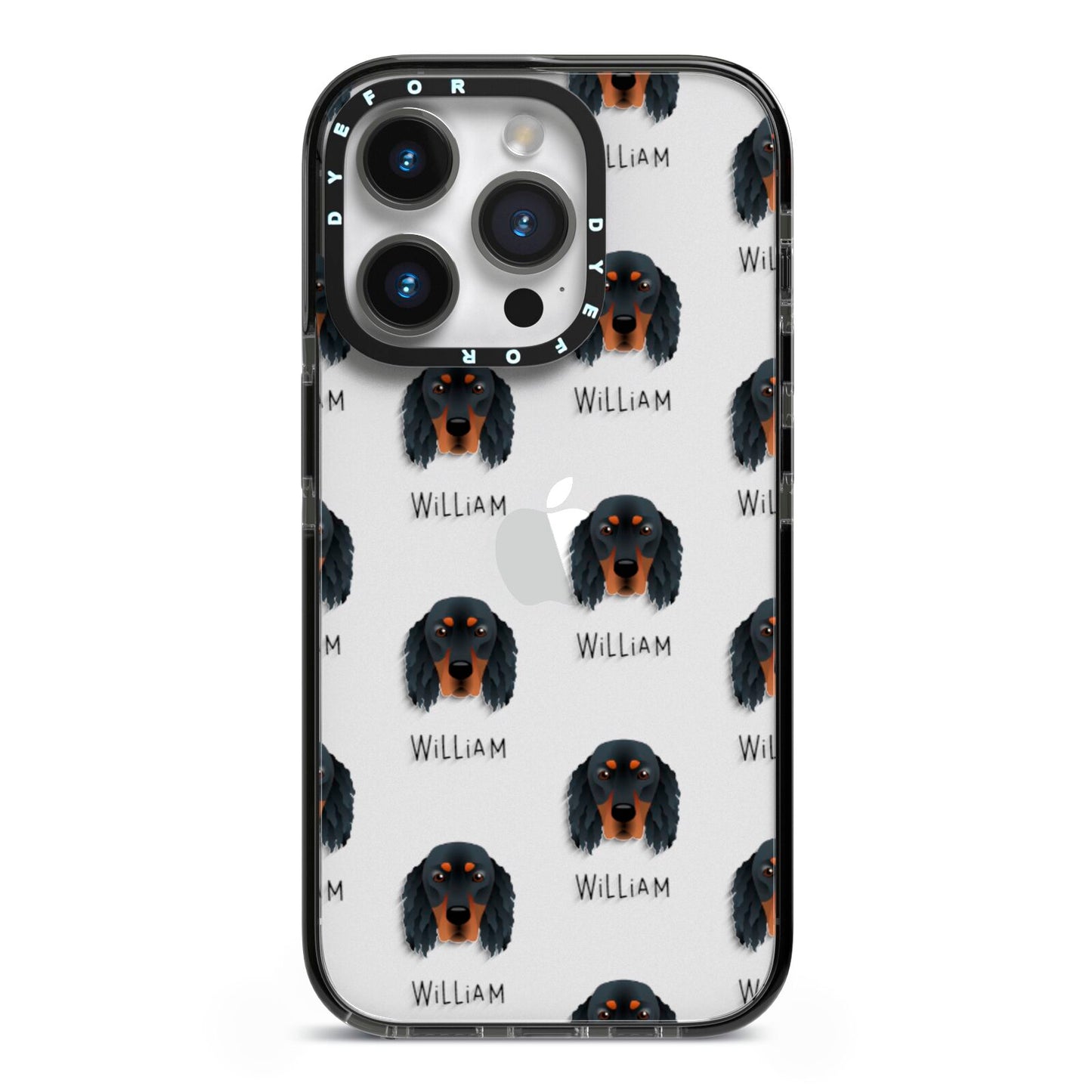 Gordon Setter Icon with Name iPhone 14 Pro Black Impact Case on Silver phone