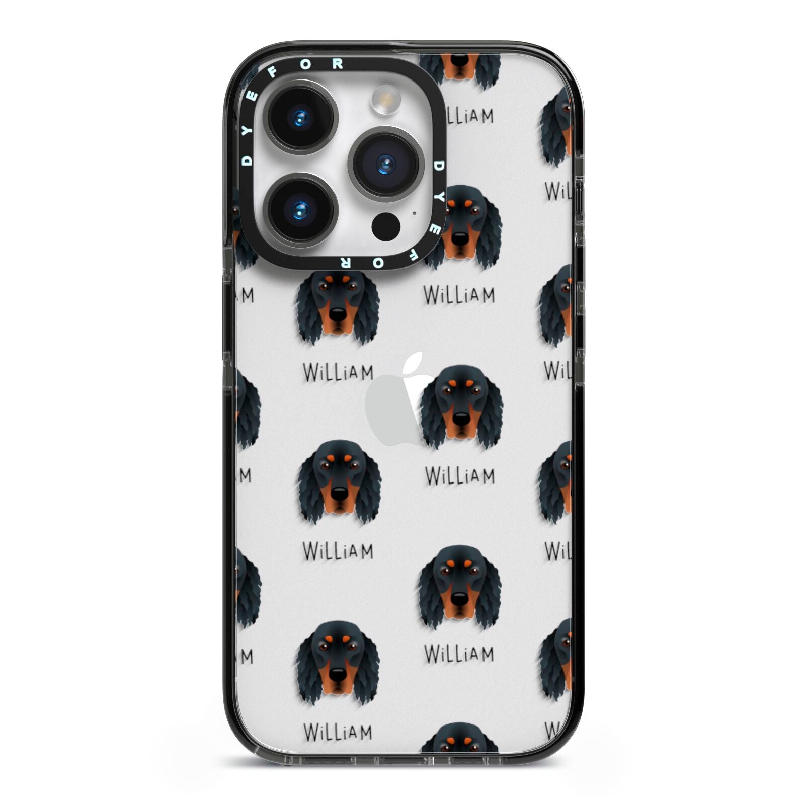 Gordon Setter Icon with Name iPhone 14 Pro Black Impact Case on Silver phone