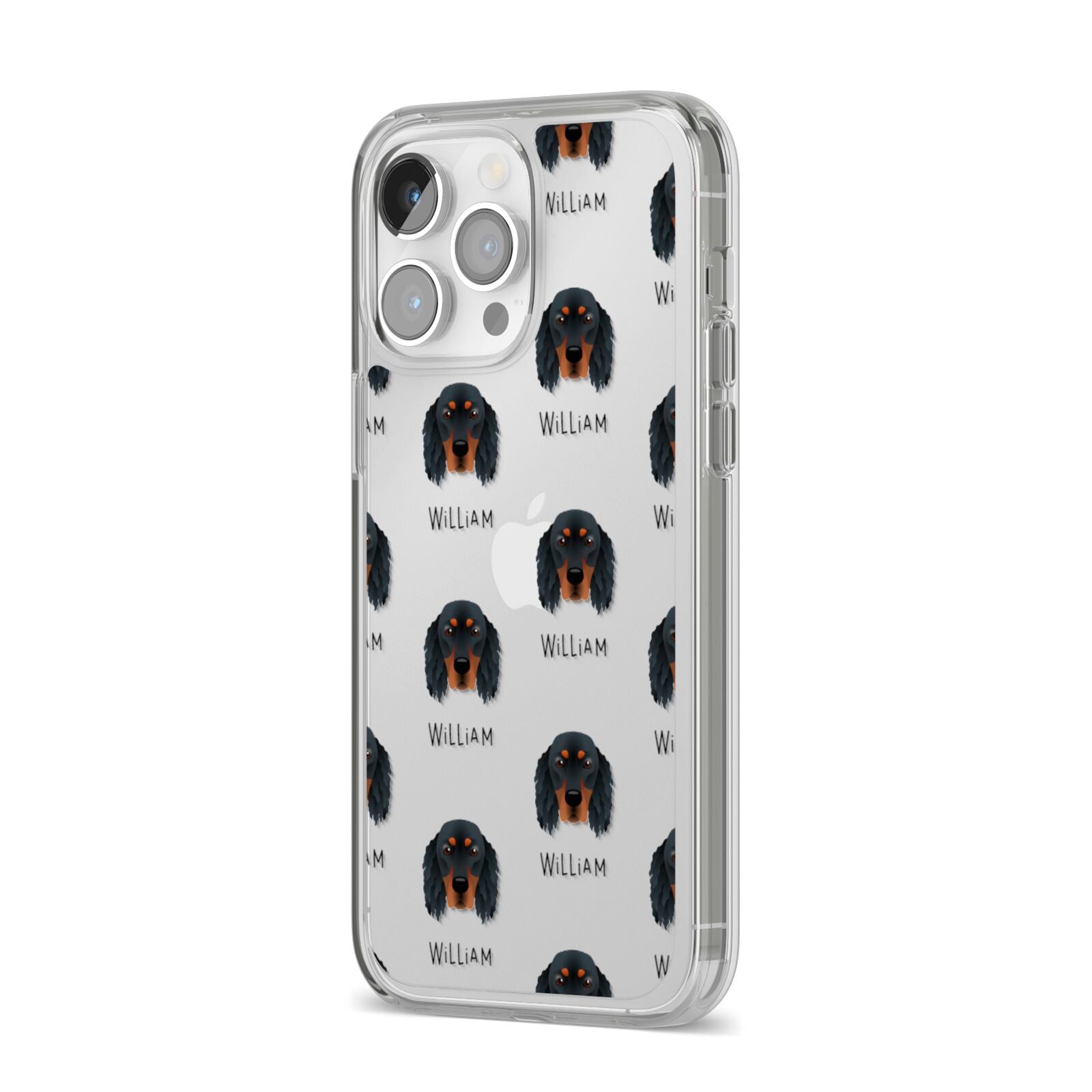 Gordon Setter Icon with Name iPhone 14 Pro Max Clear Tough Case Silver Angled Image