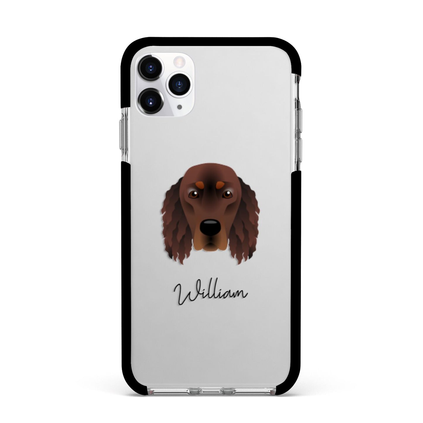 Gordon Setter Personalised Apple iPhone 11 Pro Max in Silver with Black Impact Case