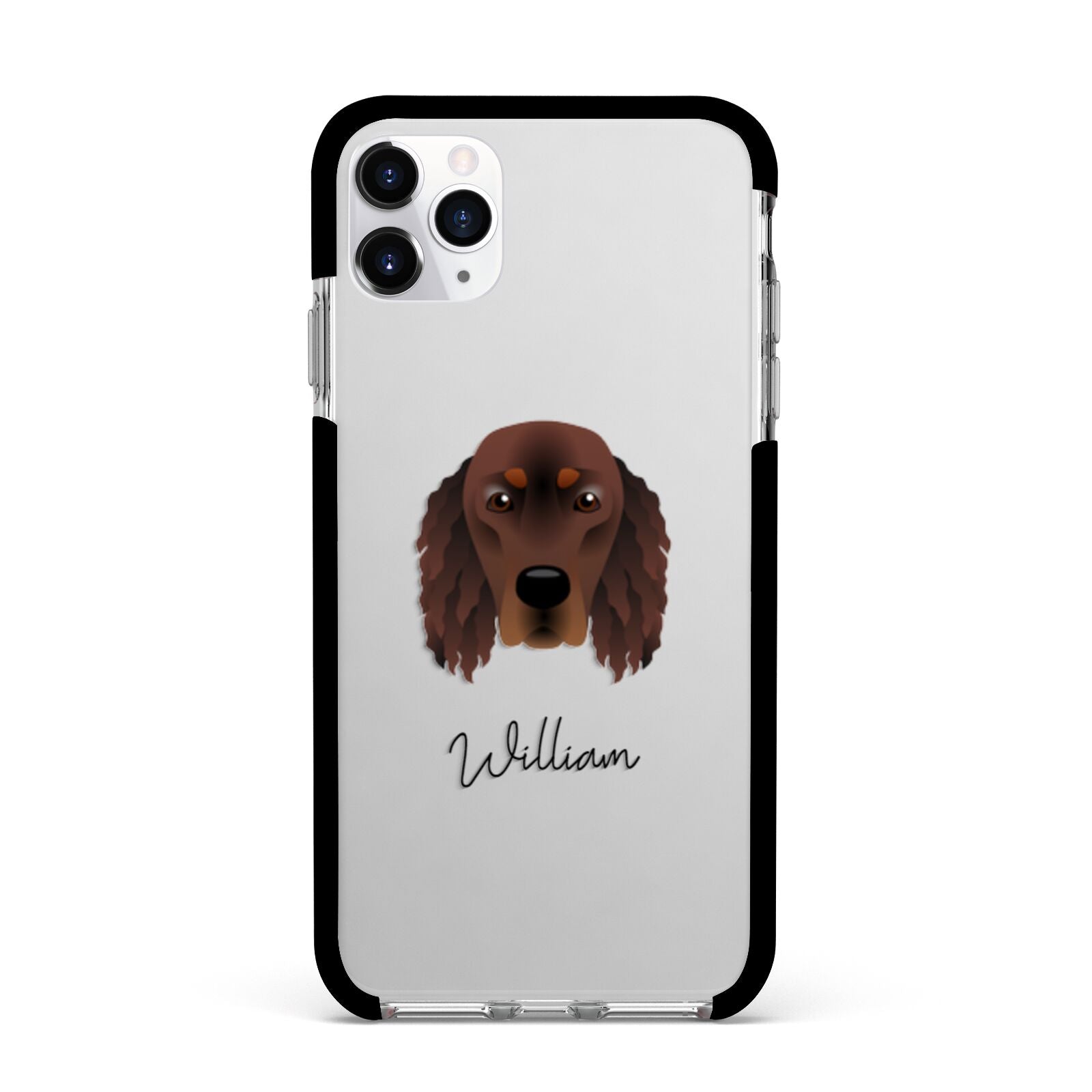Gordon Setter Personalised Apple iPhone 11 Pro Max in Silver with Black Impact Case