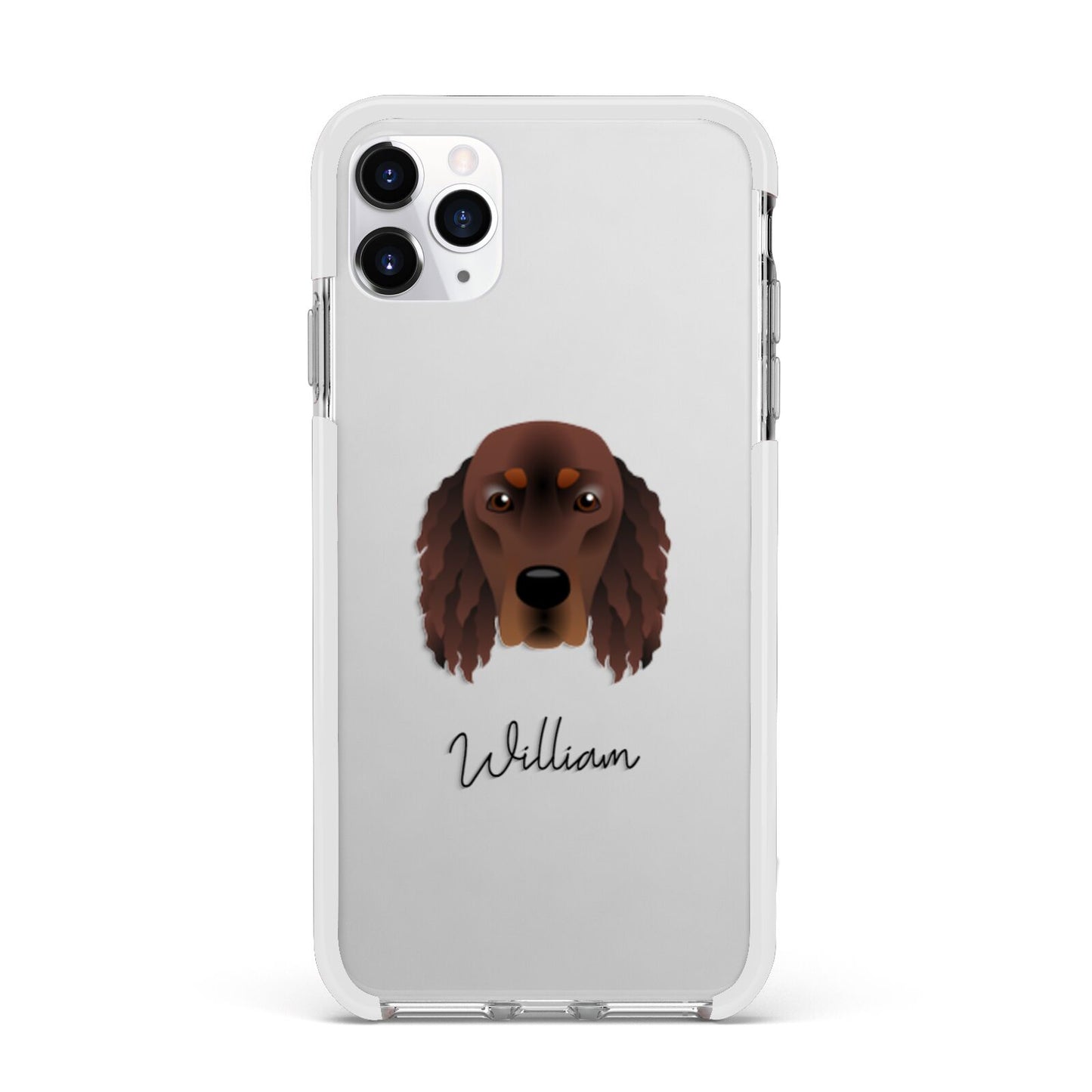 Gordon Setter Personalised Apple iPhone 11 Pro Max in Silver with White Impact Case