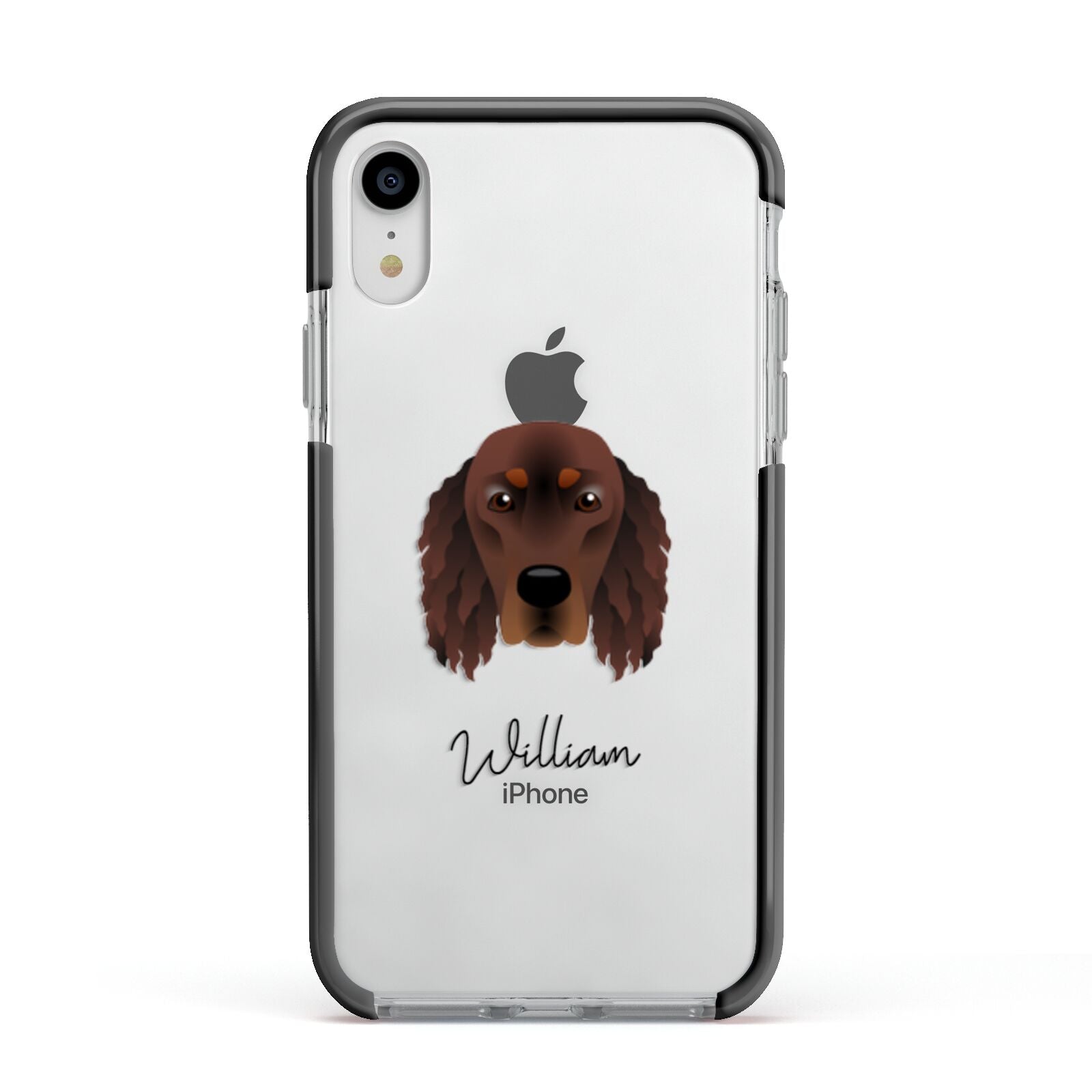Gordon Setter Personalised Apple iPhone XR Impact Case Black Edge on Silver Phone