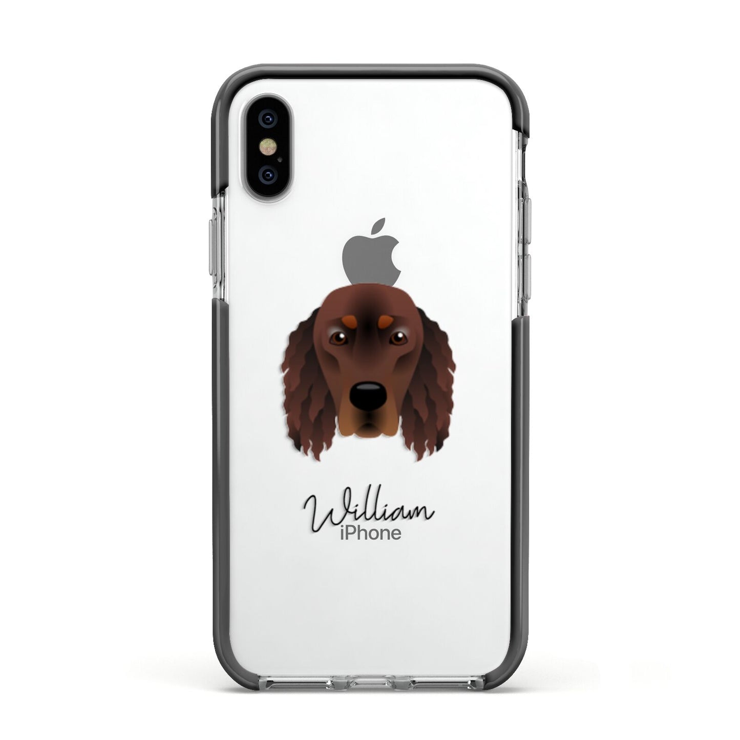 Gordon Setter Personalised Apple iPhone Xs Impact Case Black Edge on Silver Phone