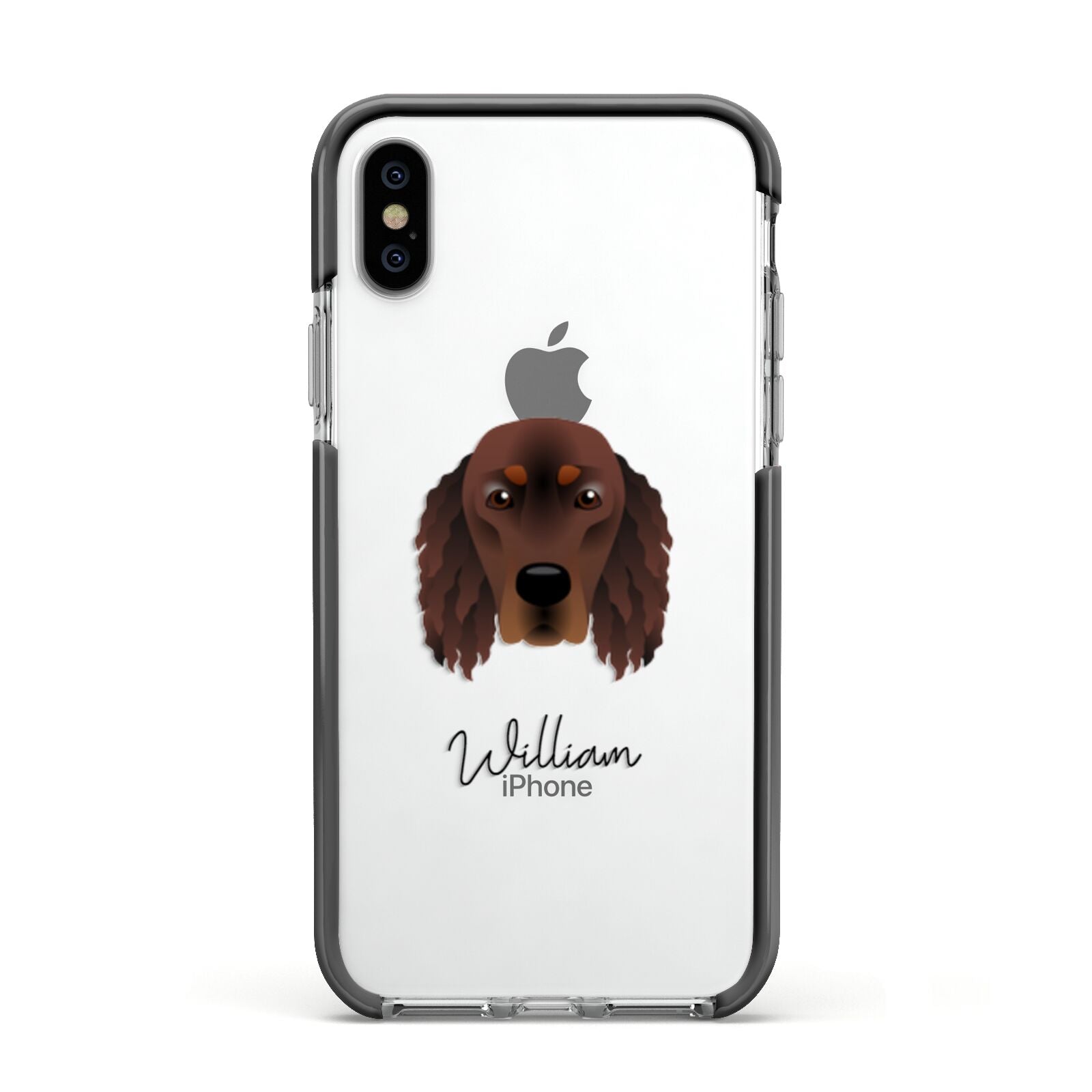Gordon Setter Personalised Apple iPhone Xs Impact Case Black Edge on Silver Phone