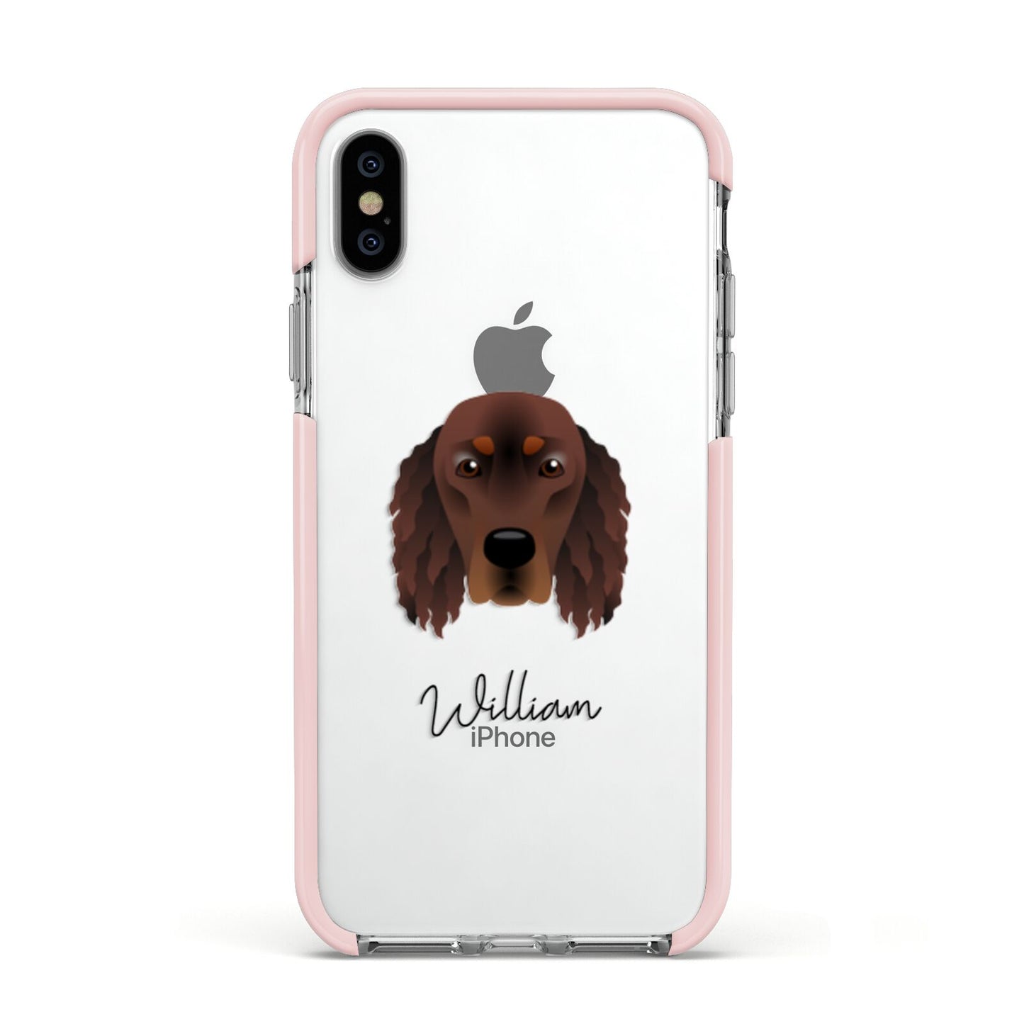 Gordon Setter Personalised Apple iPhone Xs Impact Case Pink Edge on Silver Phone