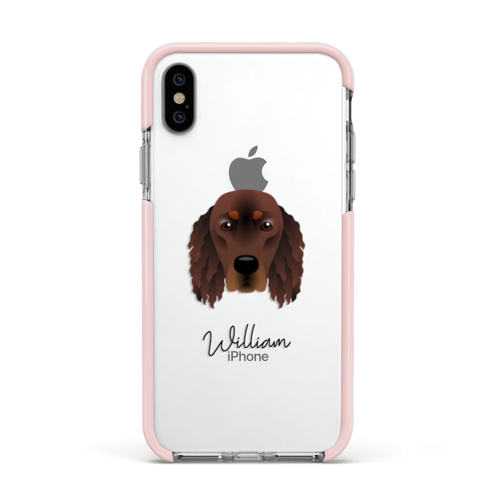 Gordon Setter Personalised Apple iPhone Xs Impact Case Pink Edge on Silver Phone