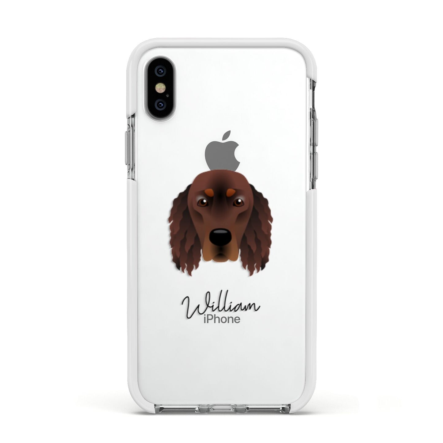 Gordon Setter Personalised Apple iPhone Xs Impact Case White Edge on Silver Phone