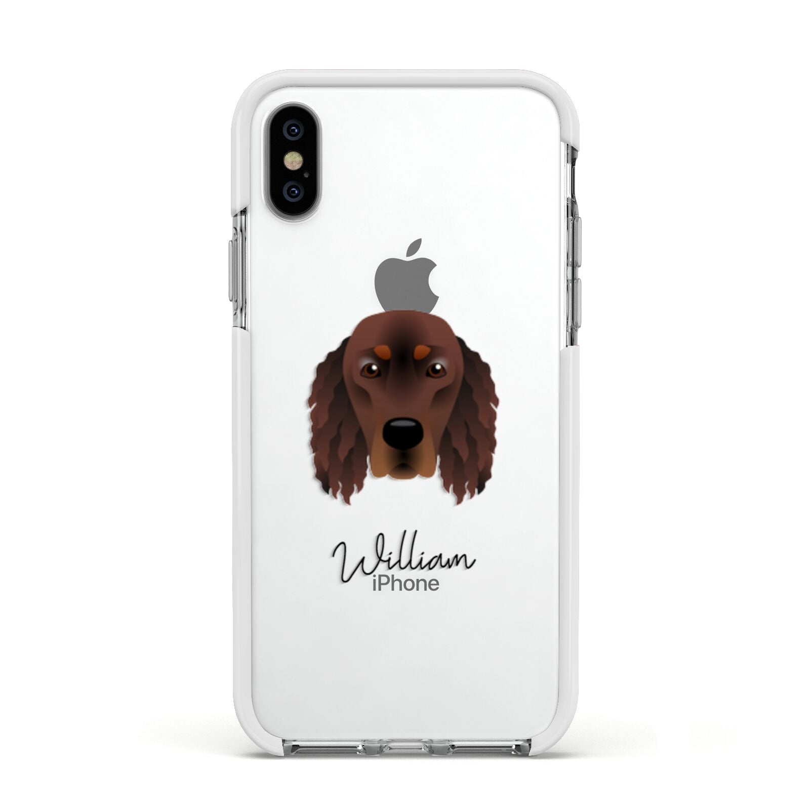 Gordon Setter Personalised Apple iPhone Xs Impact Case White Edge on Silver Phone