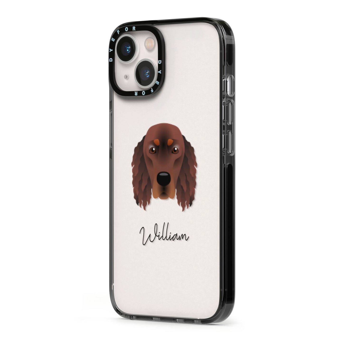 Gordon Setter Personalised iPhone 13 Black Impact Case Side Angle on Silver phone