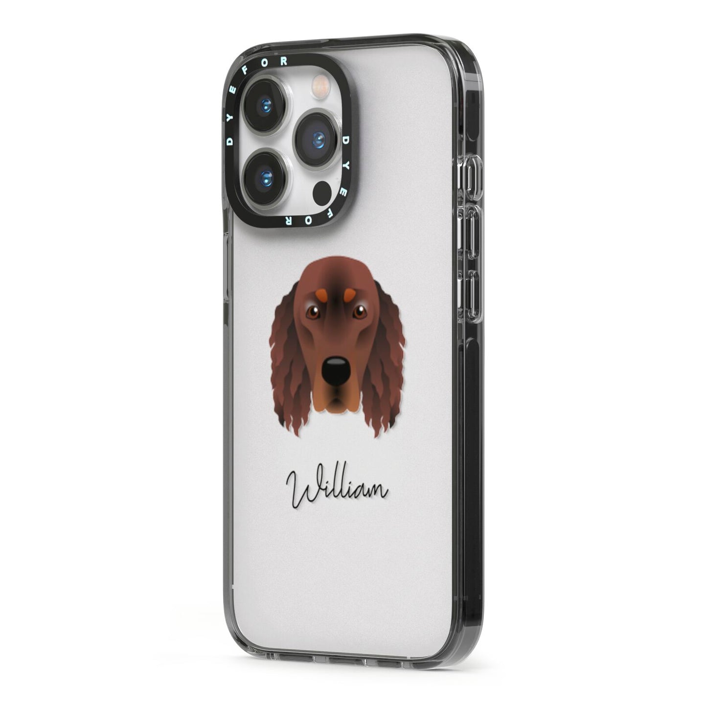Gordon Setter Personalised iPhone 13 Pro Black Impact Case Side Angle on Silver phone