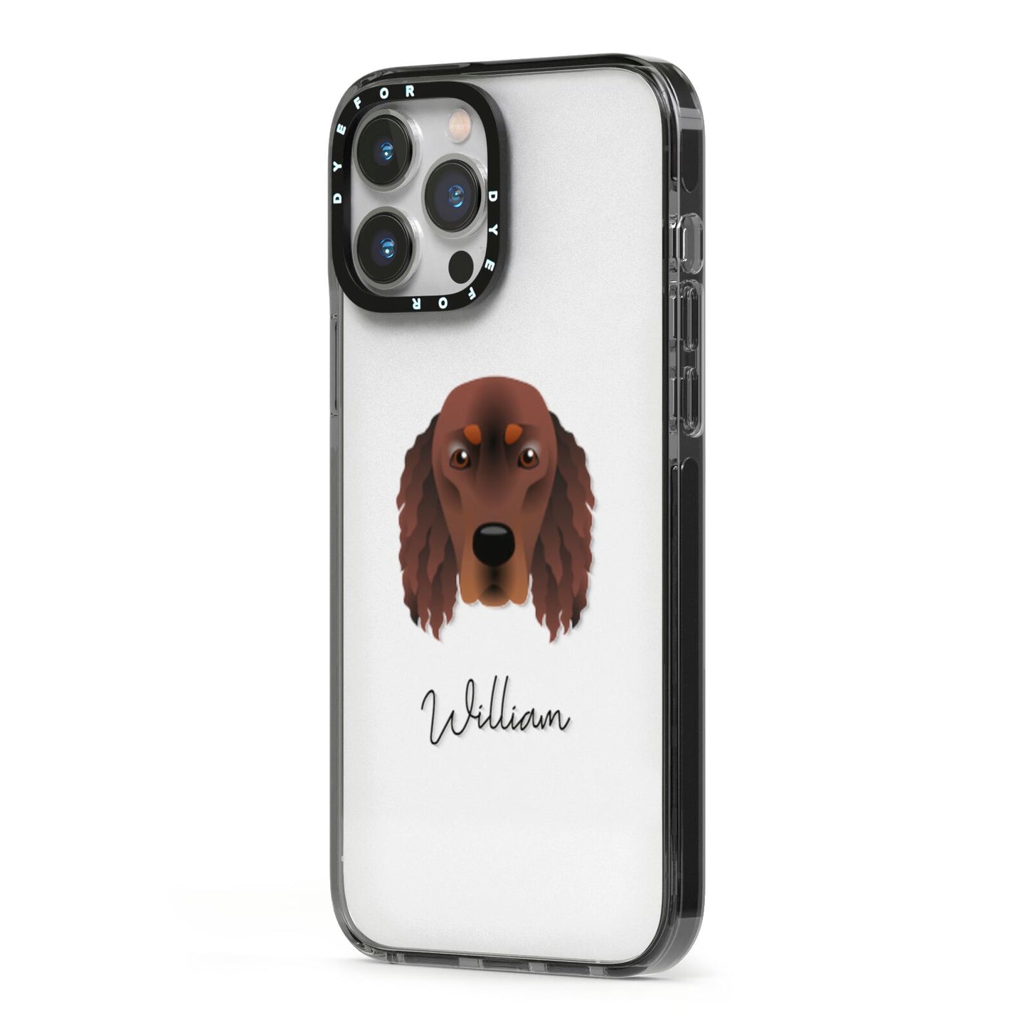 Gordon Setter Personalised iPhone 13 Pro Max Black Impact Case Side Angle on Silver phone