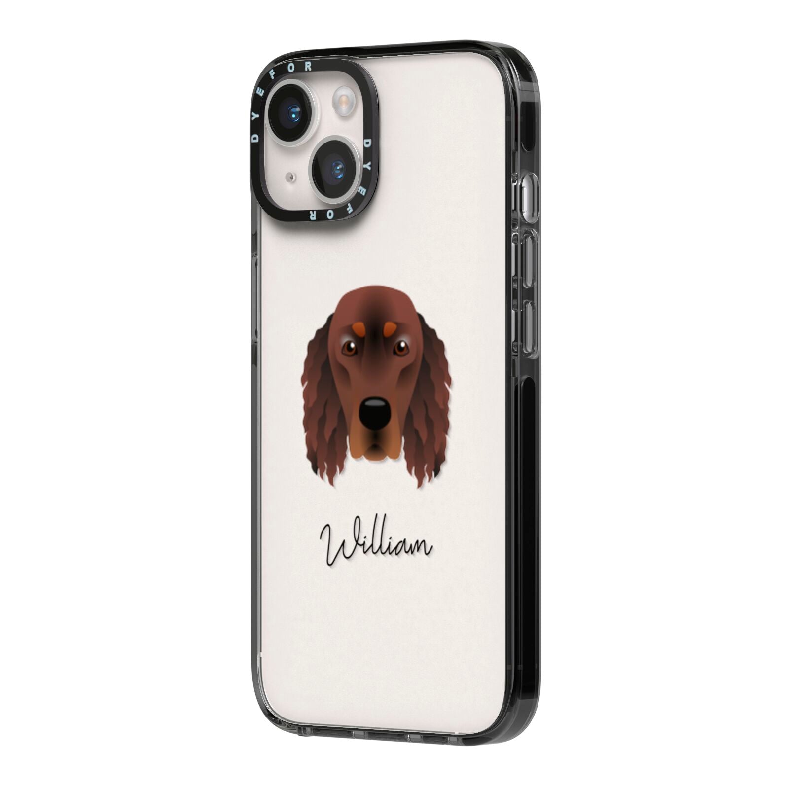 Gordon Setter Personalised iPhone 14 Black Impact Case Side Angle on Silver phone