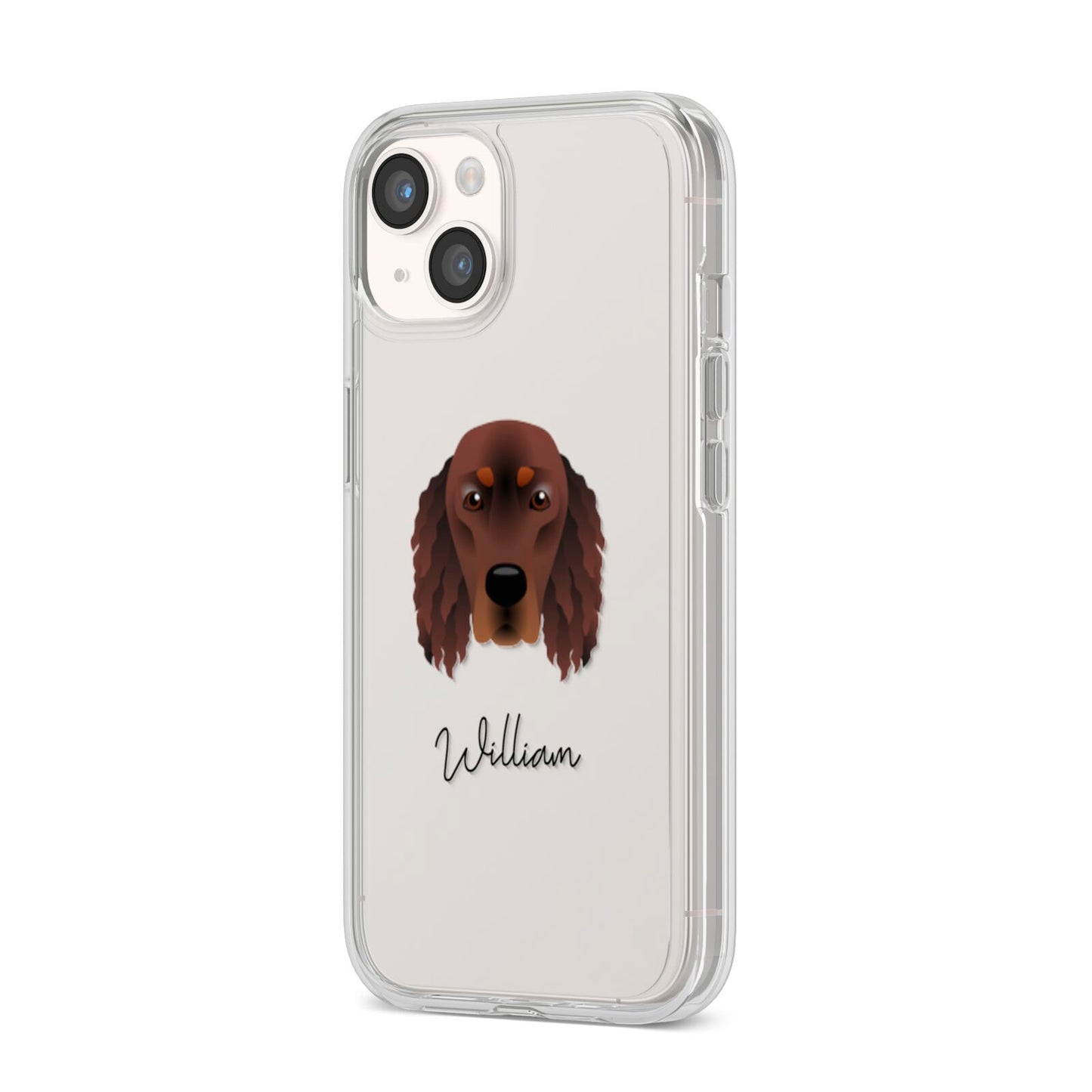 Gordon Setter Personalised iPhone 14 Clear Tough Case Starlight Angled Image