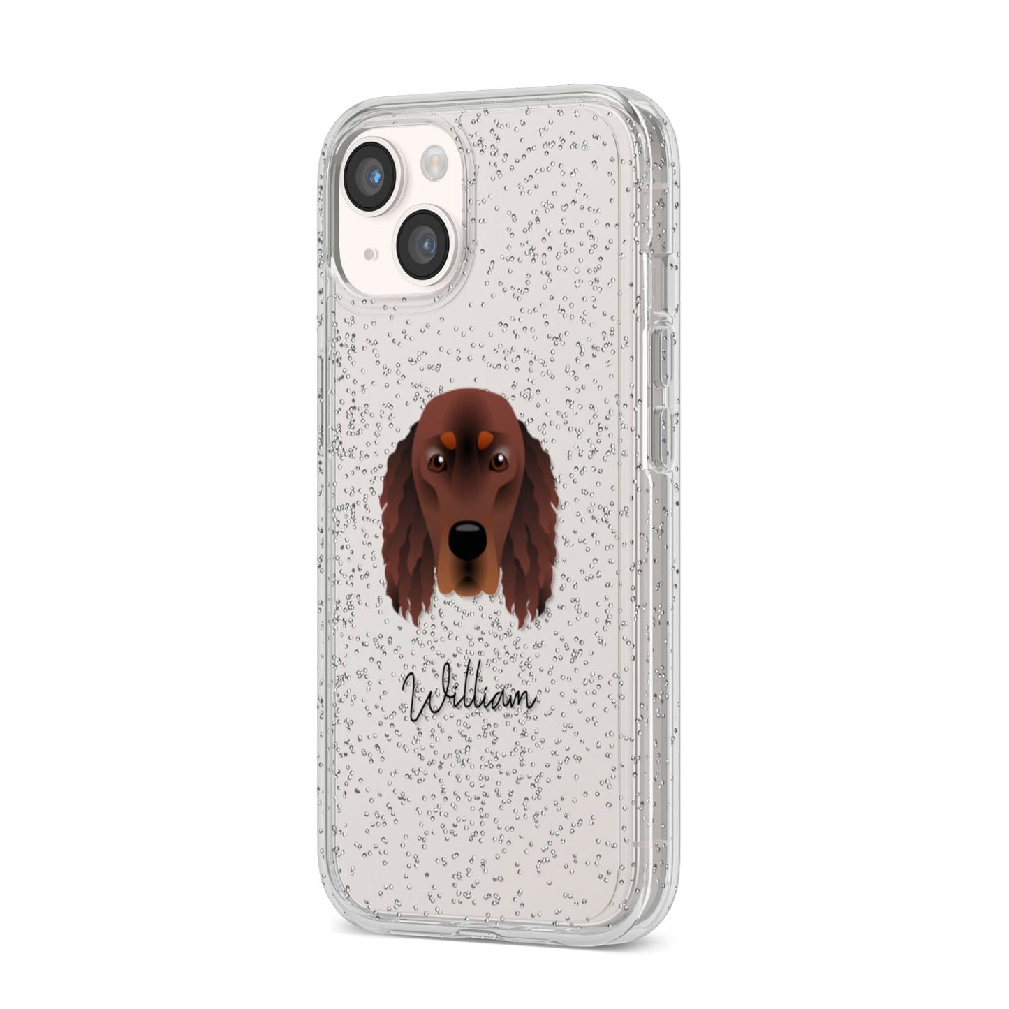 Gordon Setter Personalised iPhone 14 Glitter Tough Case Starlight Angled Image