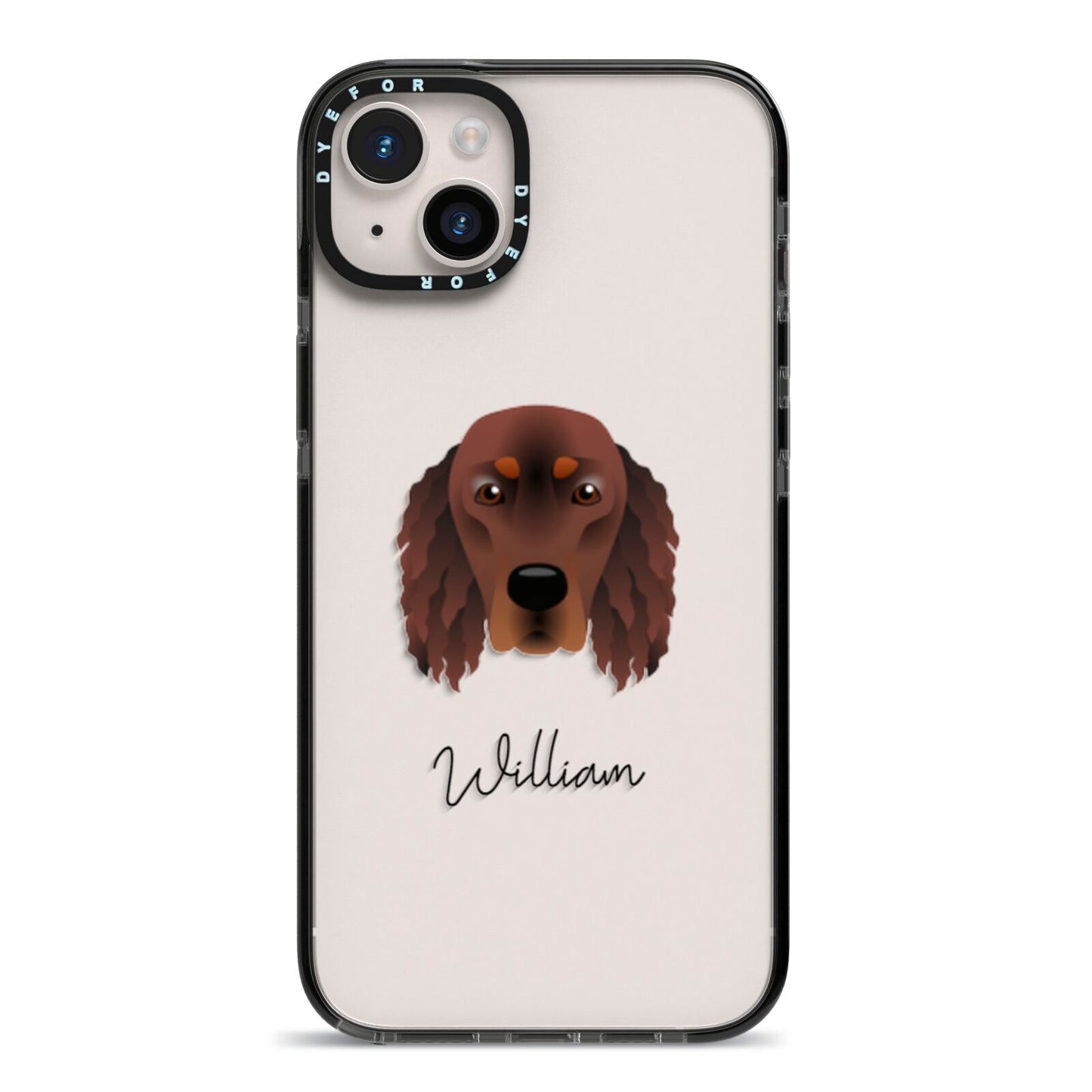Gordon Setter Personalised iPhone 14 Plus Black Impact Case on Silver phone