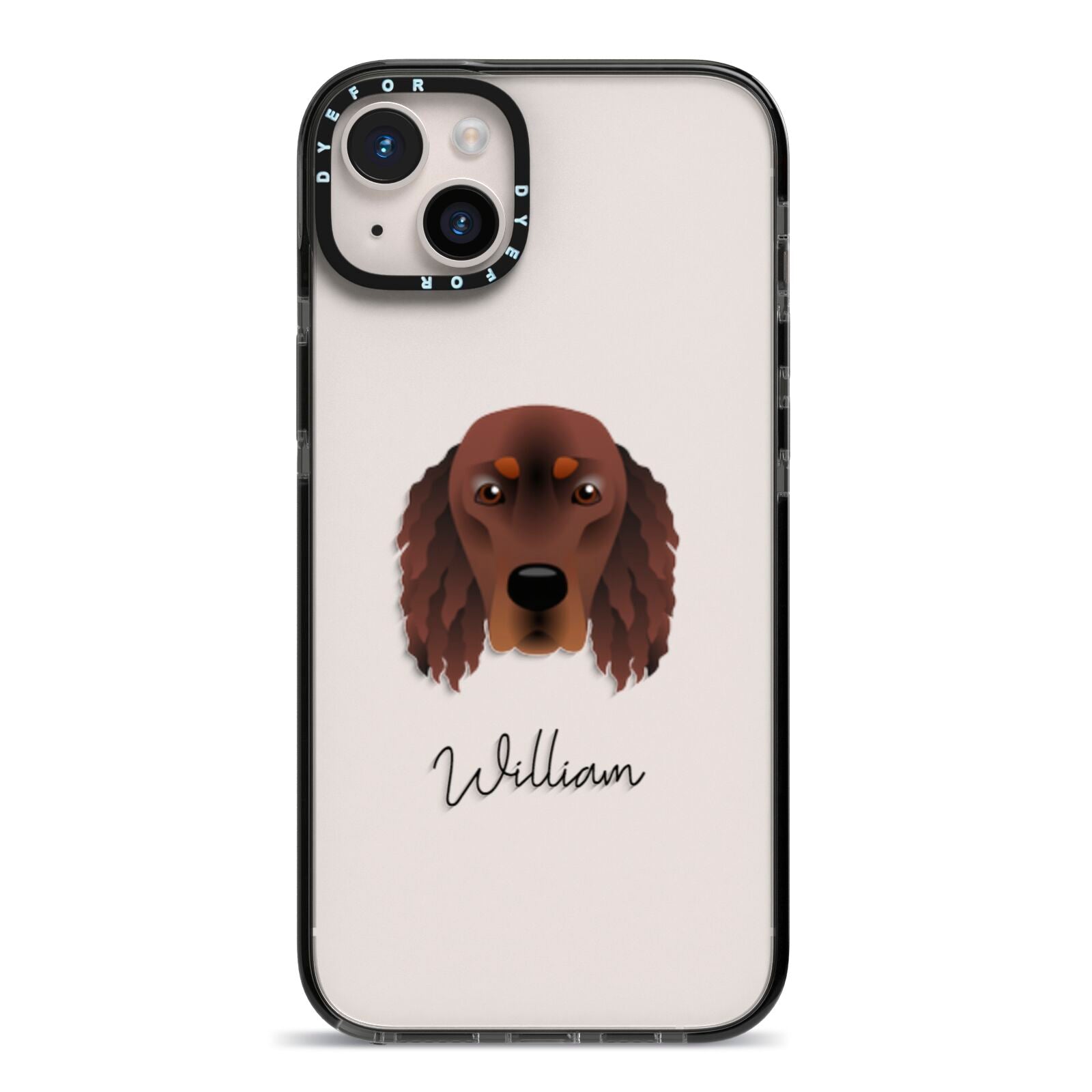 Gordon Setter Personalised iPhone 14 Plus Black Impact Case on Silver phone
