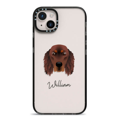 Gordon Setter Personalised iPhone 14 Plus Black Impact Case on Silver phone