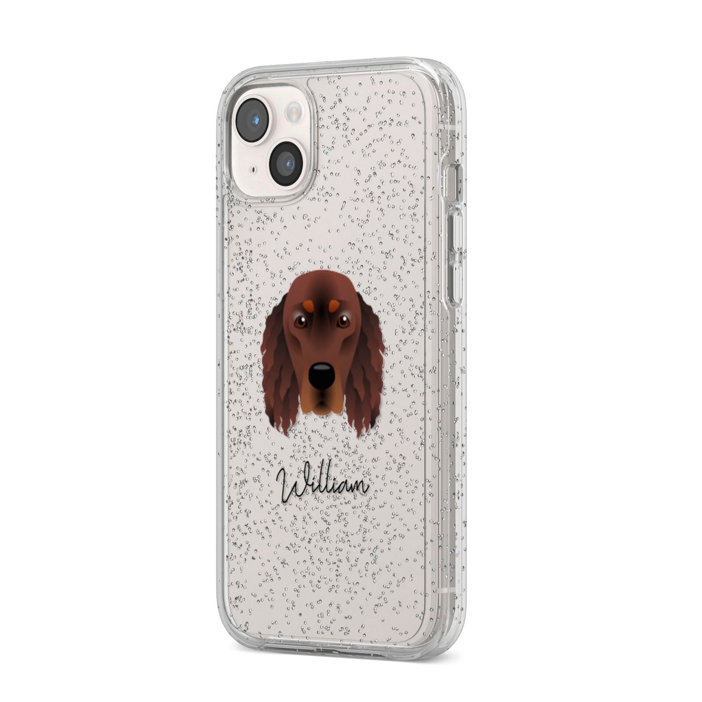 Gordon Setter Personalised iPhone 14 Plus Glitter Tough Case Starlight Angled Image
