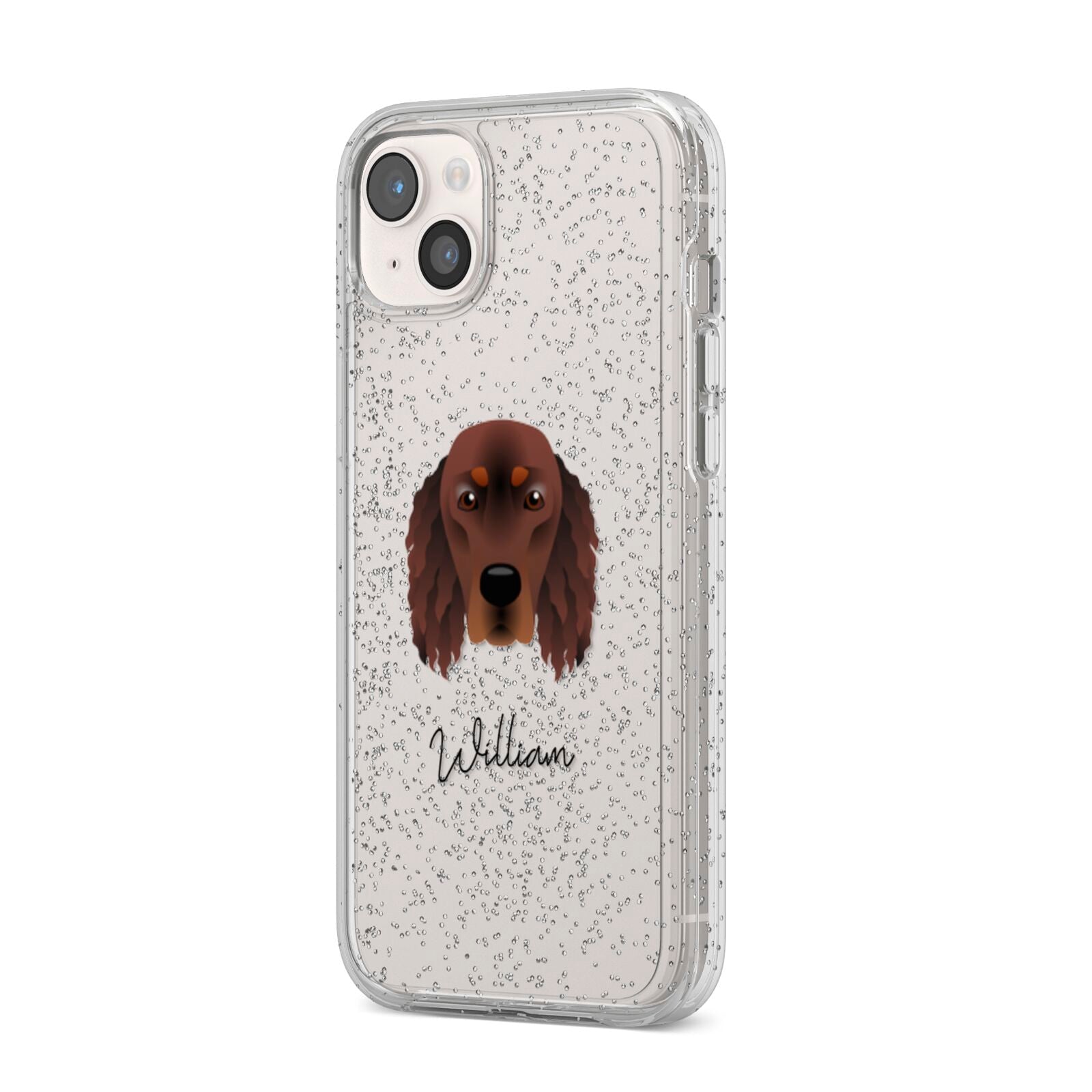 Gordon Setter Personalised iPhone 14 Plus Glitter Tough Case Starlight Angled Image