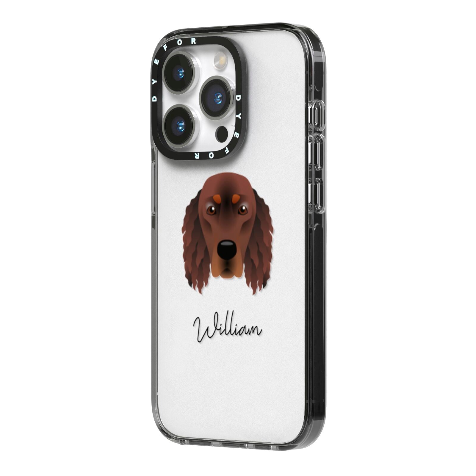 Gordon Setter Personalised iPhone 14 Pro Black Impact Case Side Angle on Silver phone