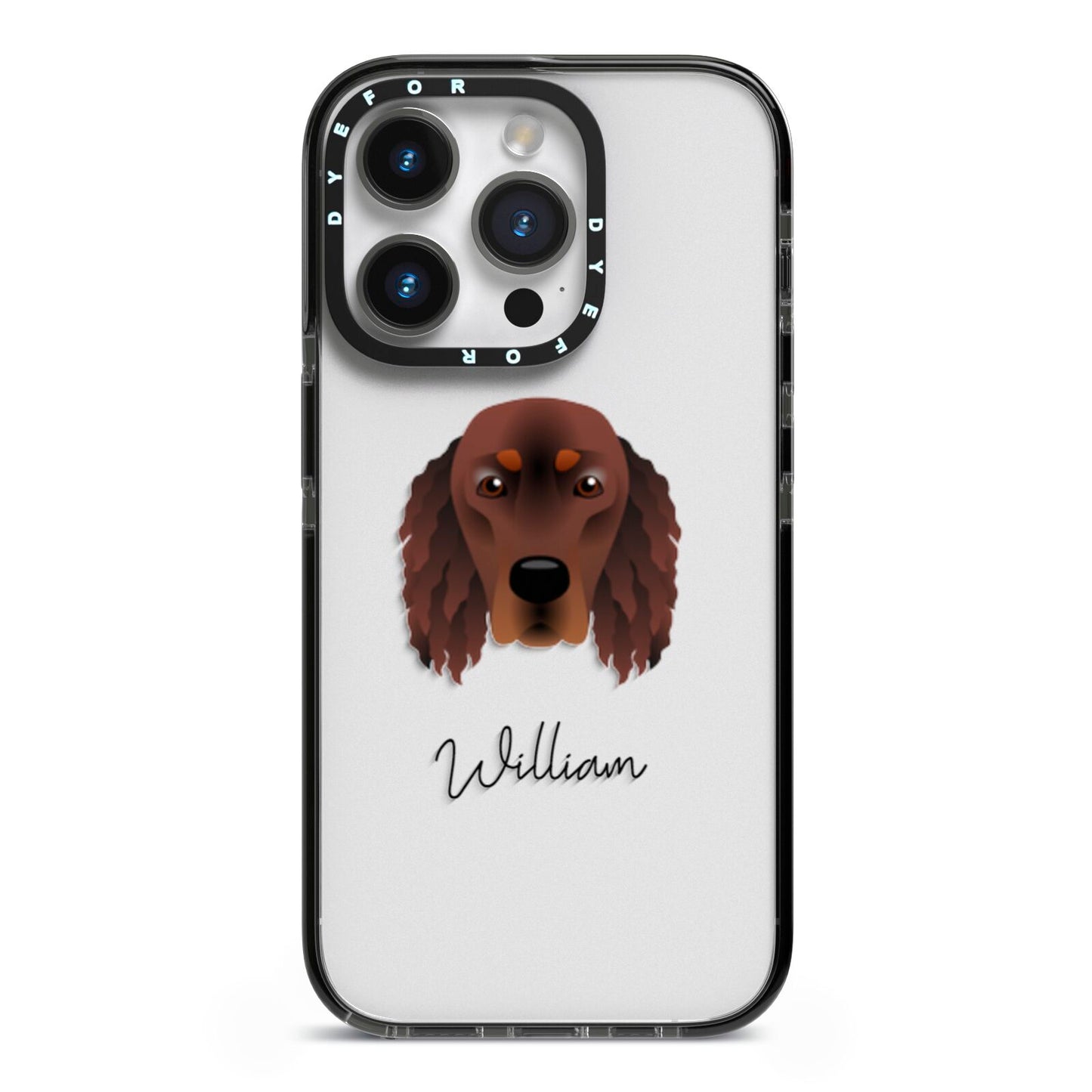 Gordon Setter Personalised iPhone 14 Pro Black Impact Case on Silver phone