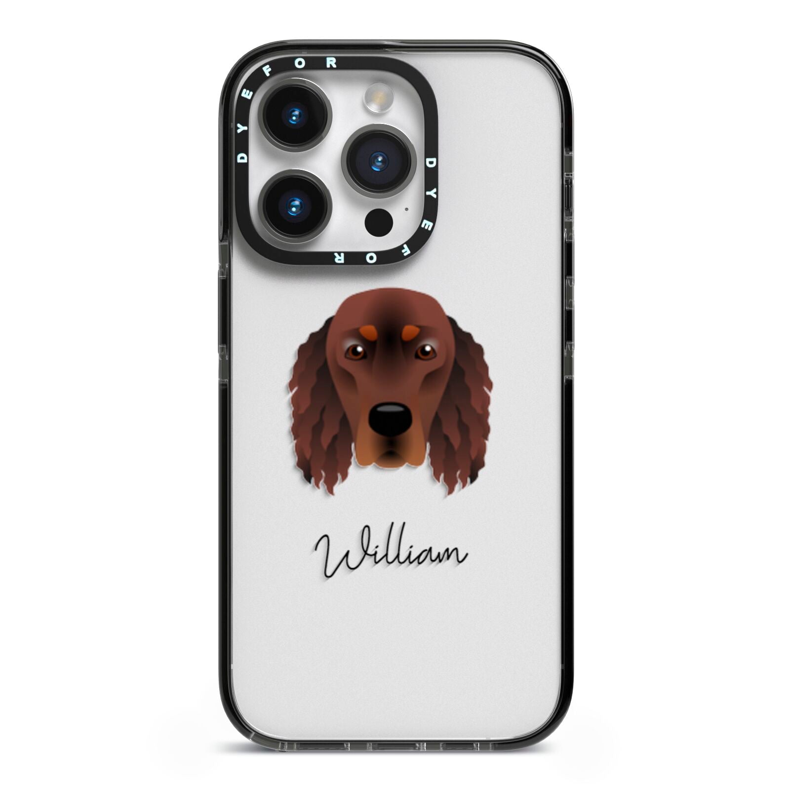 Gordon Setter Personalised iPhone 14 Pro Black Impact Case on Silver phone