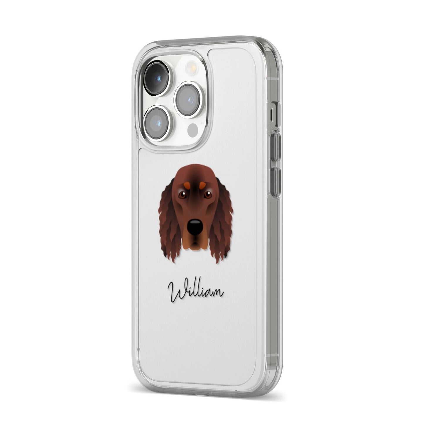 Gordon Setter Personalised iPhone 14 Pro Clear Tough Case Silver Angled Image