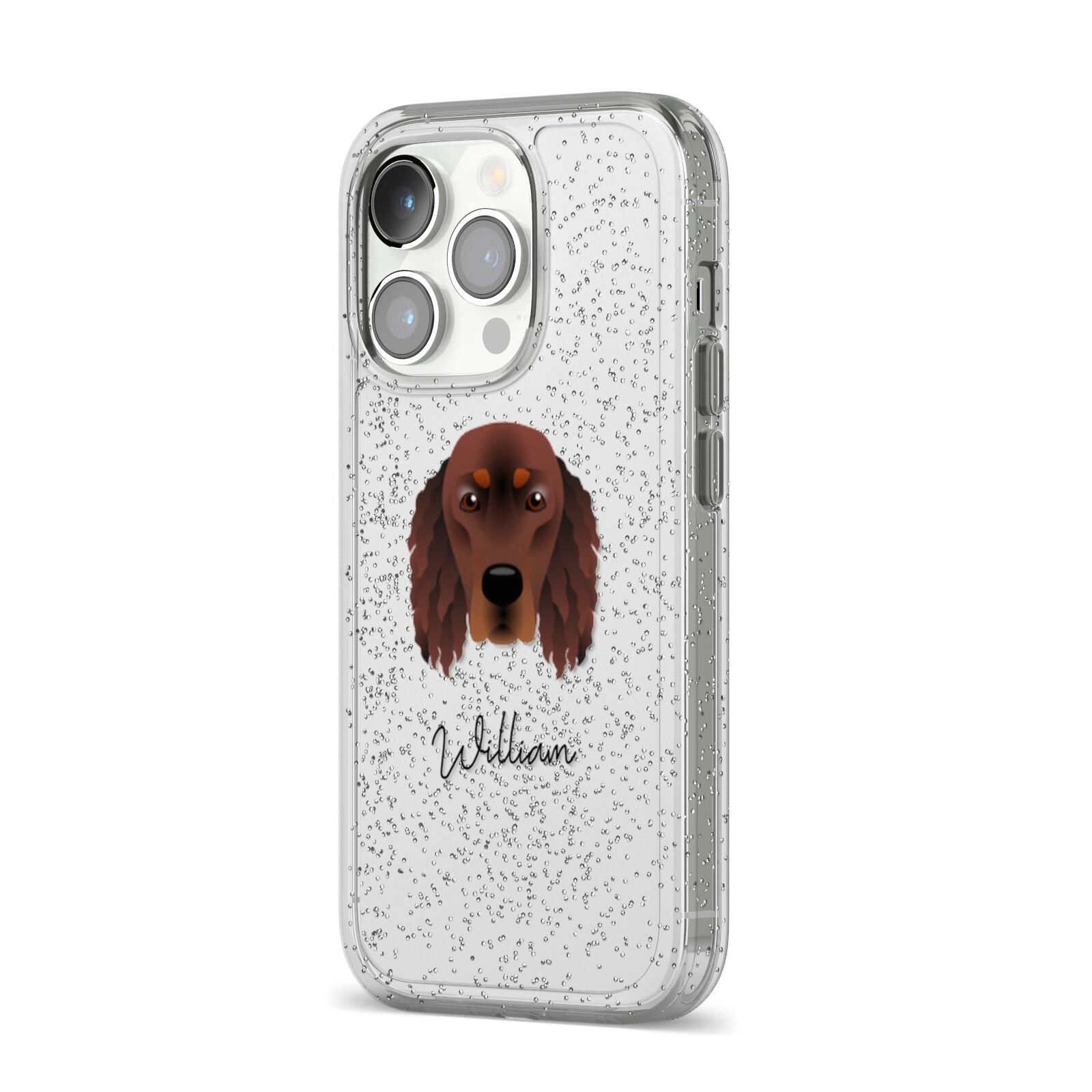 Gordon Setter Personalised iPhone 14 Pro Glitter Tough Case Silver Angled Image