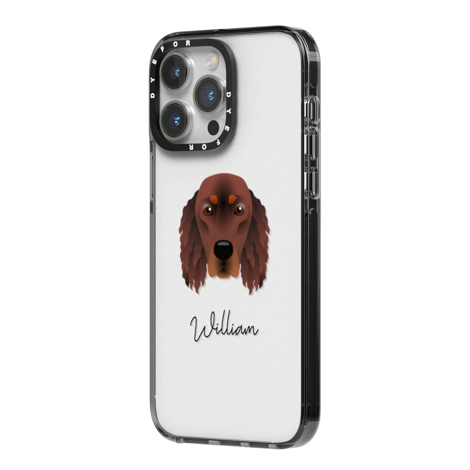 Gordon Setter Personalised iPhone 14 Pro Max Black Impact Case Side Angle on Silver phone