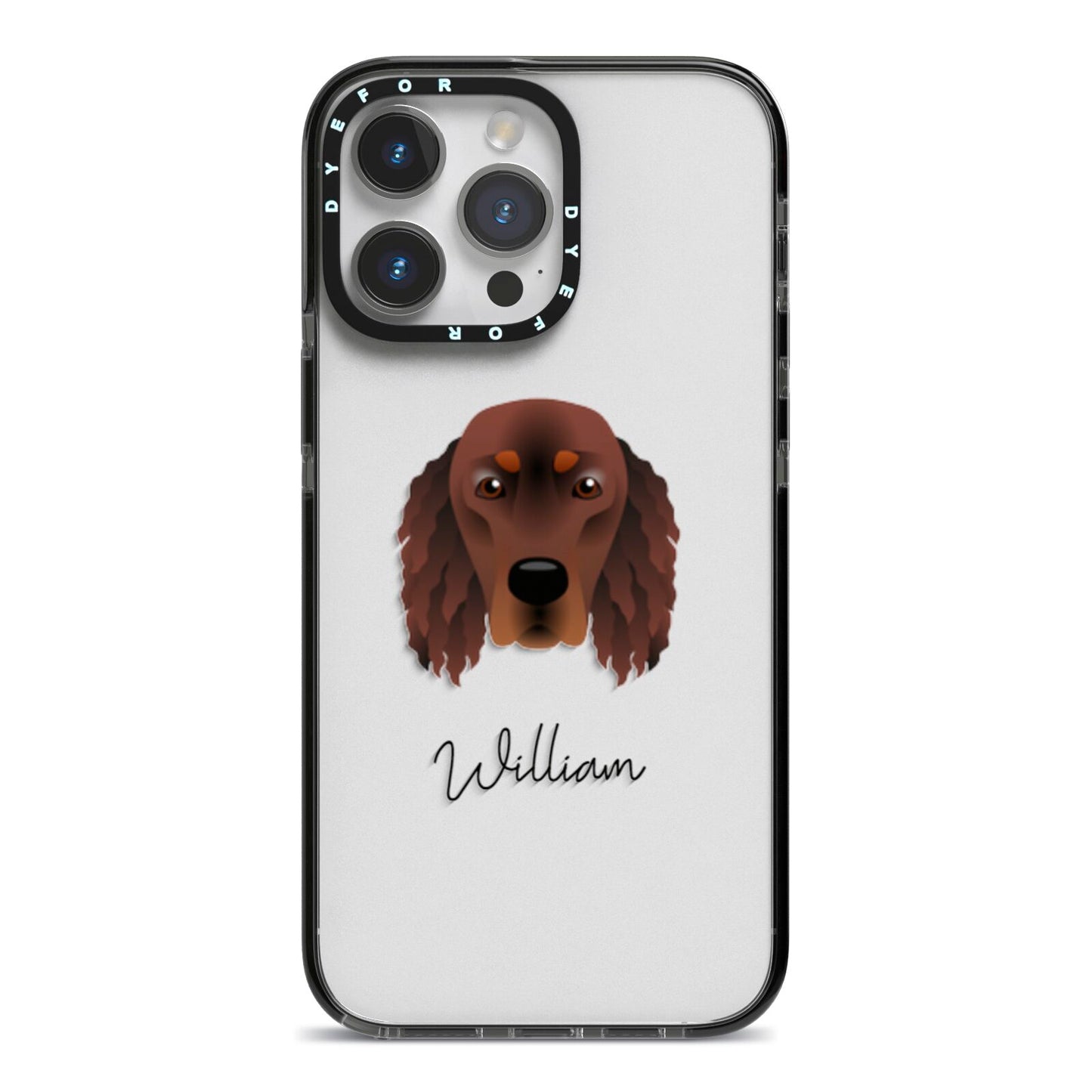 Gordon Setter Personalised iPhone 14 Pro Max Black Impact Case on Silver phone