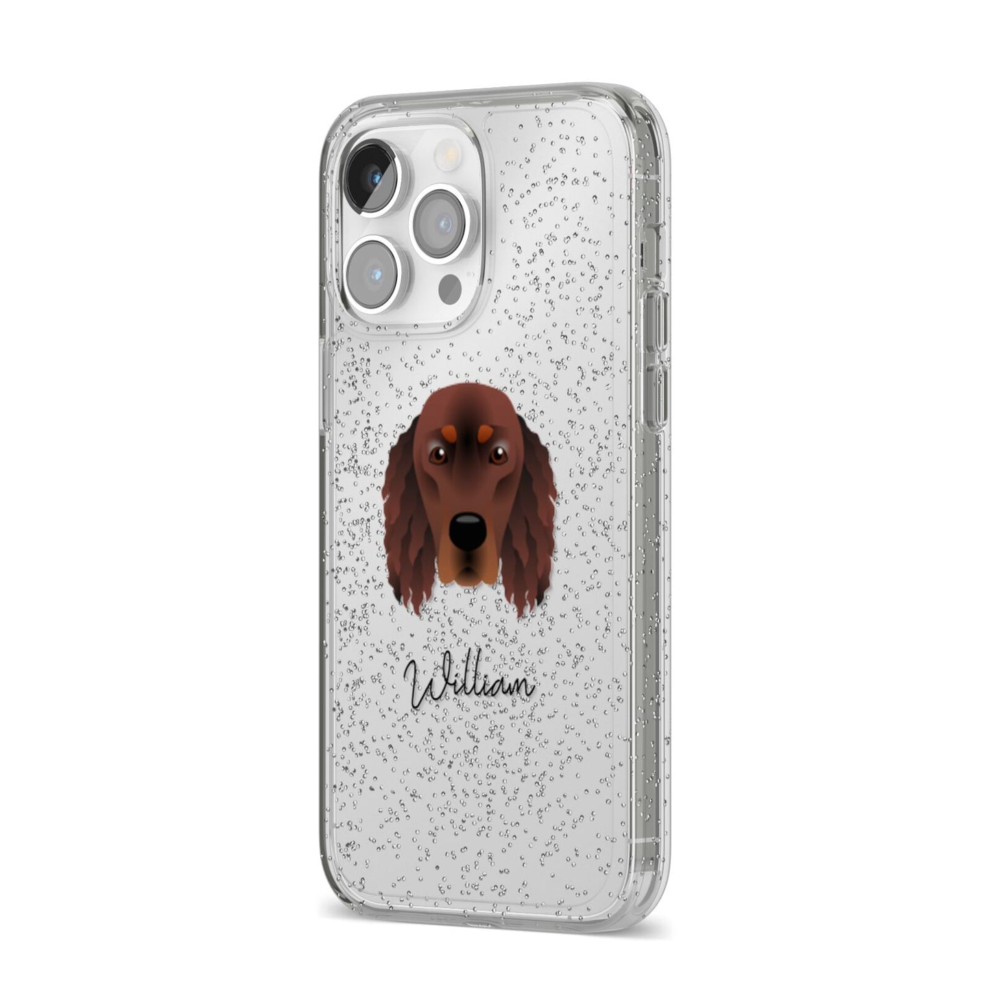 Gordon Setter Personalised iPhone 14 Pro Max Glitter Tough Case Silver Angled Image