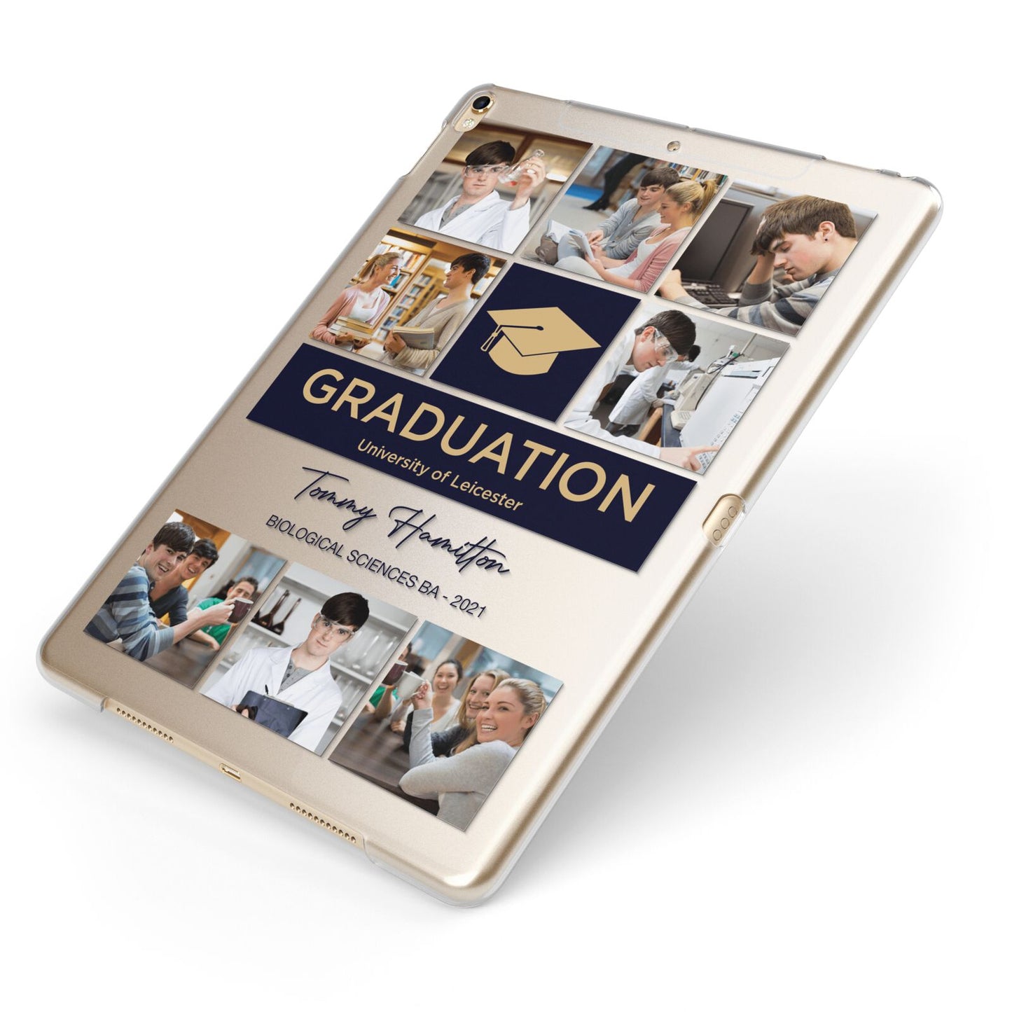 Graduation Personalised Photos Apple iPad Case on Gold iPad Side View