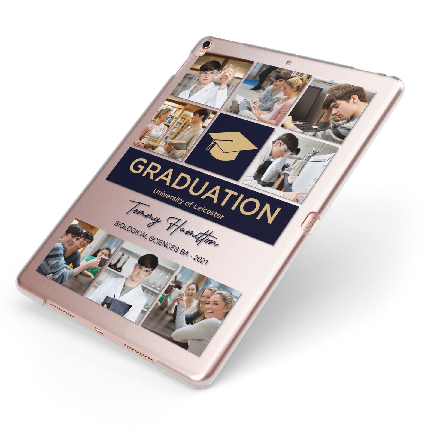 Graduation Personalised Photos Apple iPad Case on Rose Gold iPad Side View