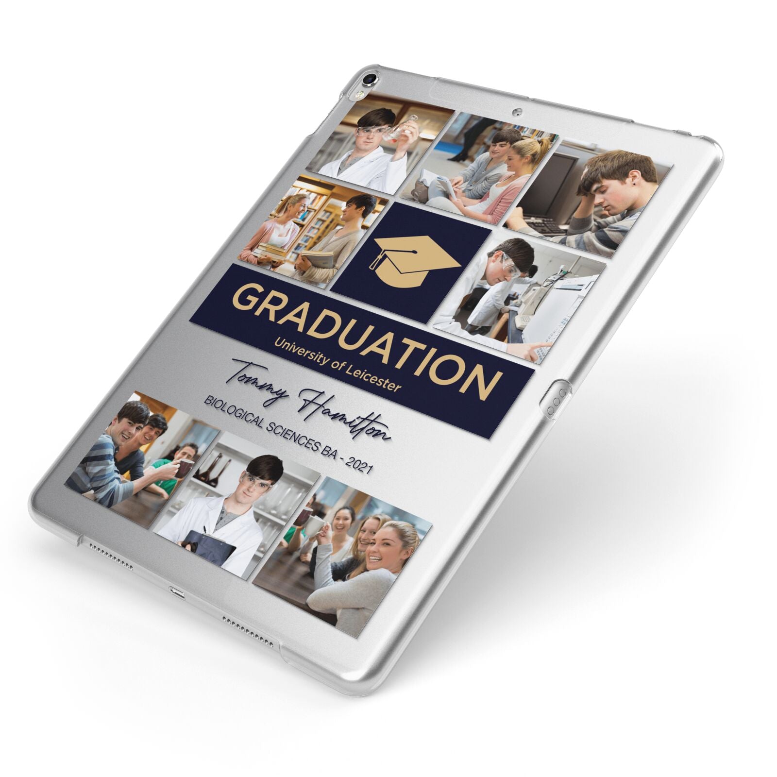Graduation Personalised Photos Apple iPad Case on Silver iPad Side View