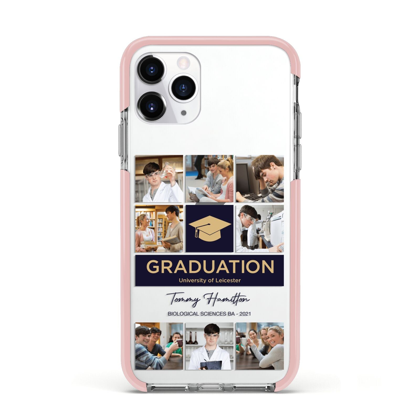 Graduation Personalised Photos Apple iPhone 11 Pro in Silver with Pink Impact Case