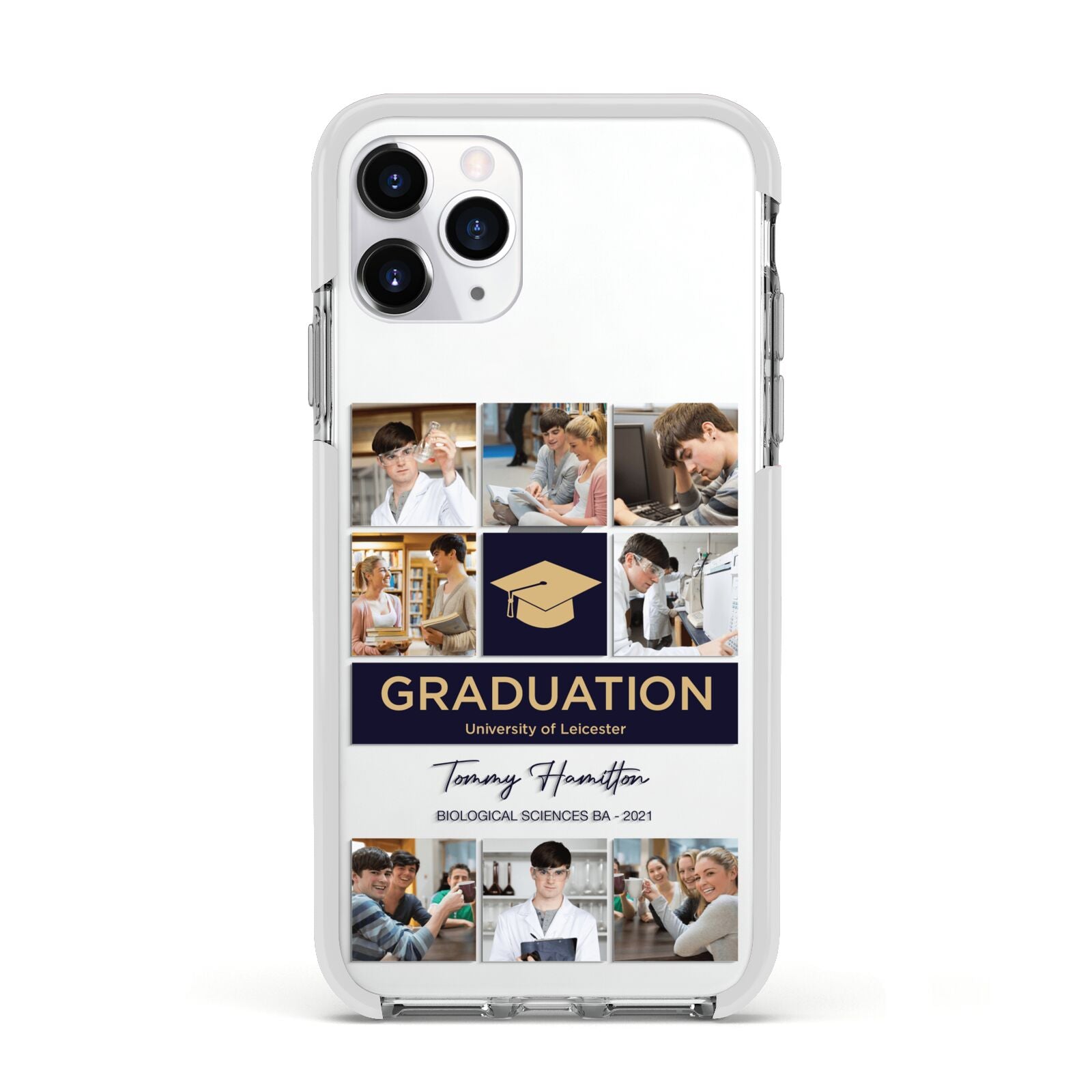 Graduation Personalised Photos Apple iPhone 11 Pro in Silver with White Impact Case