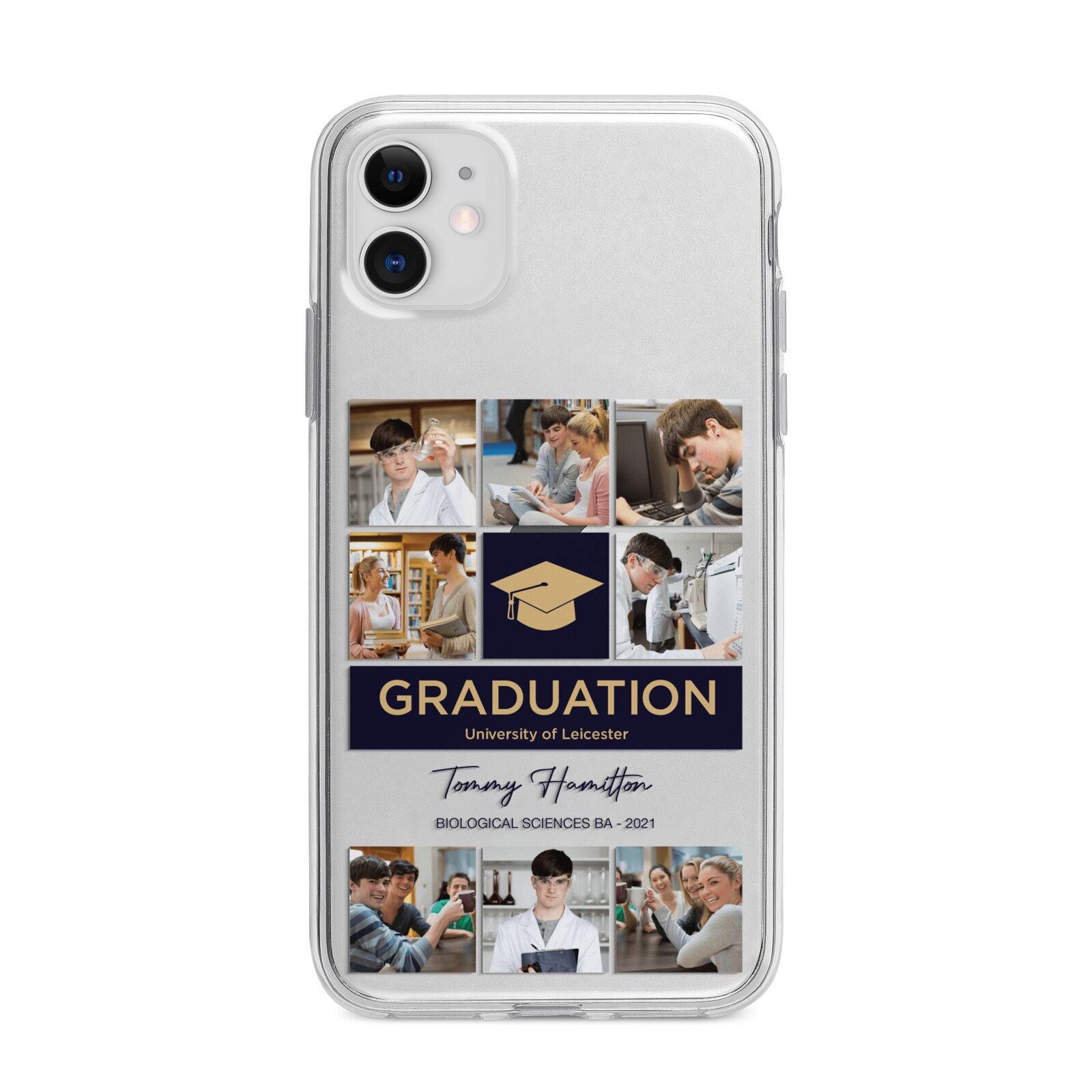 Graduation Personalised Photos Apple iPhone 11 in White with Bumper Case