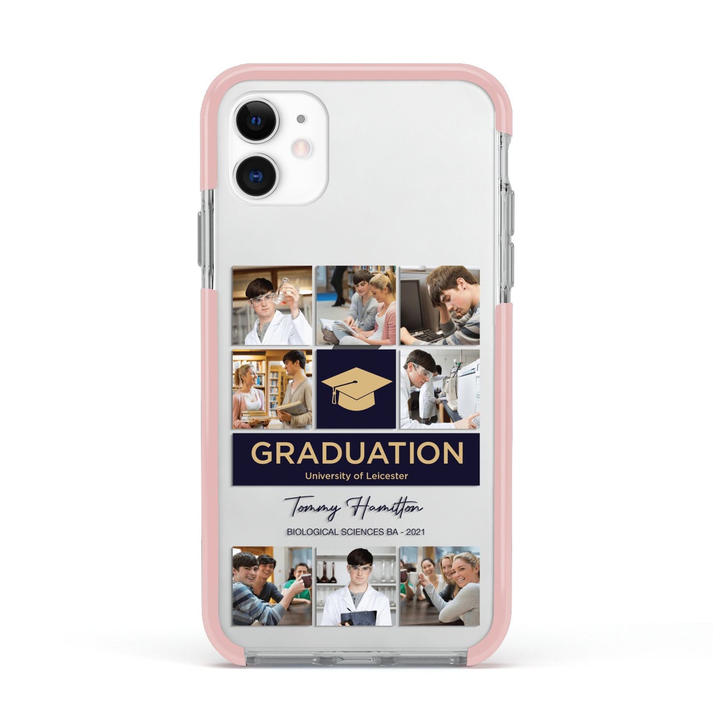 Graduation Personalised Photos Apple iPhone 11 in White with Pink Impact Case