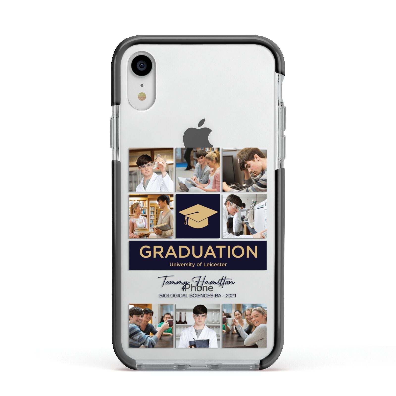 Graduation Personalised Photos Apple iPhone XR Impact Case Black Edge on Silver Phone