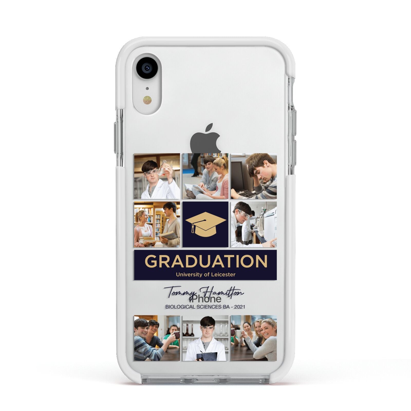 Graduation Personalised Photos Apple iPhone XR Impact Case White Edge on Silver Phone