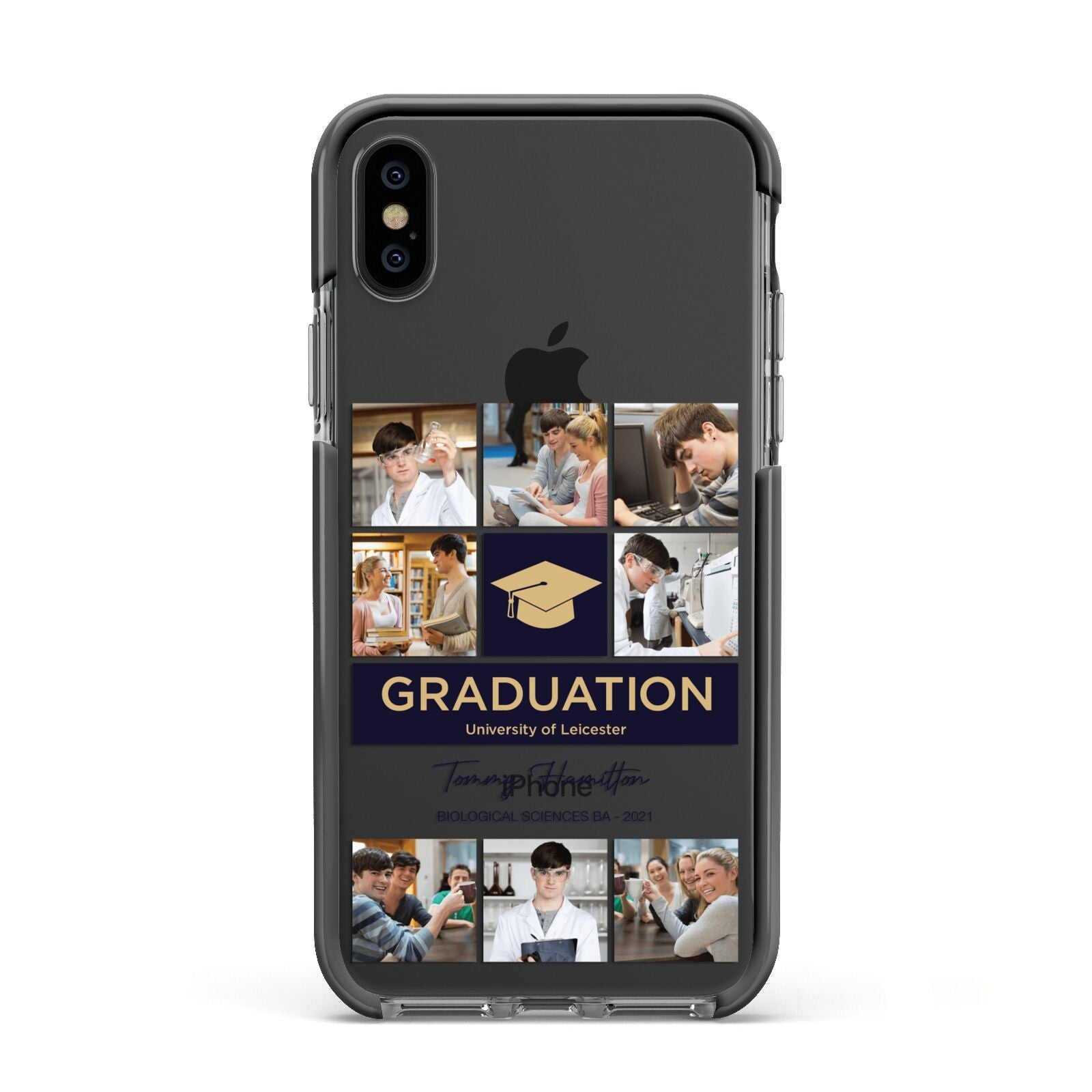 Graduation Personalised Photos Apple iPhone Xs Impact Case Black Edge on Black Phone