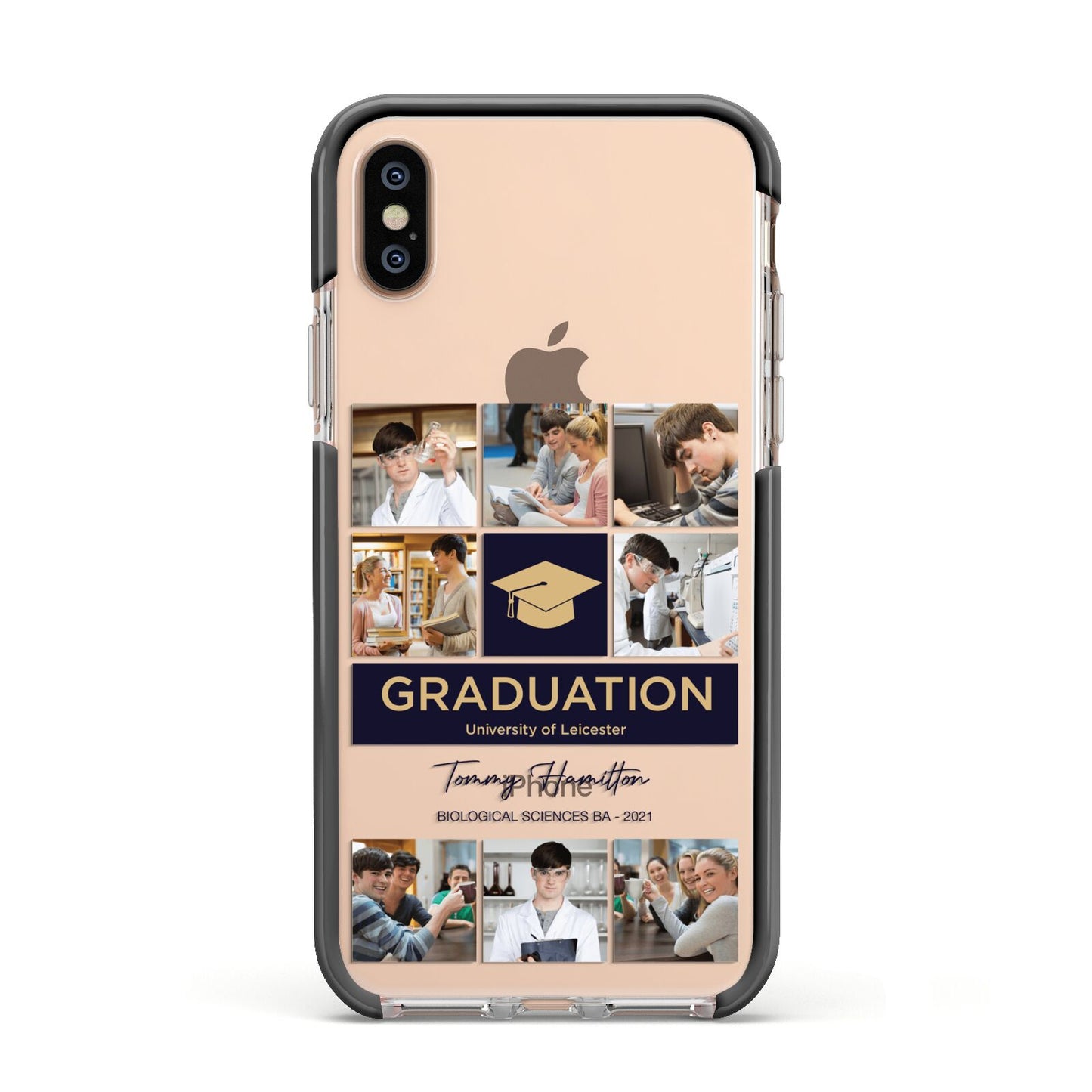 Graduation Personalised Photos Apple iPhone Xs Impact Case Black Edge on Gold Phone